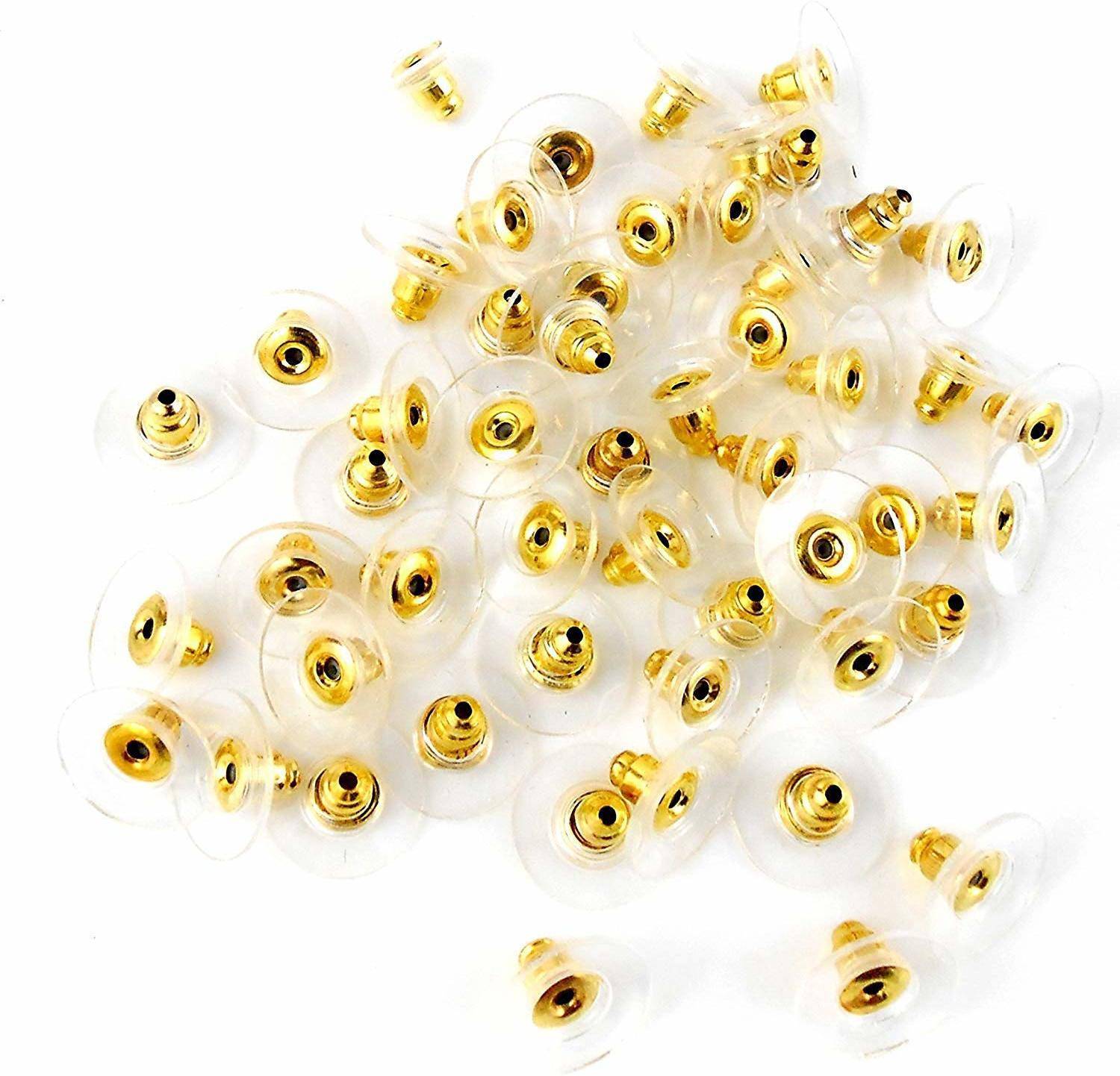 Beadsnfashion D'Lush designs Earring Backs Earring Stoppers Rubber Bullet Earring Safety Backs with Pad (Golden) - Pack of 50