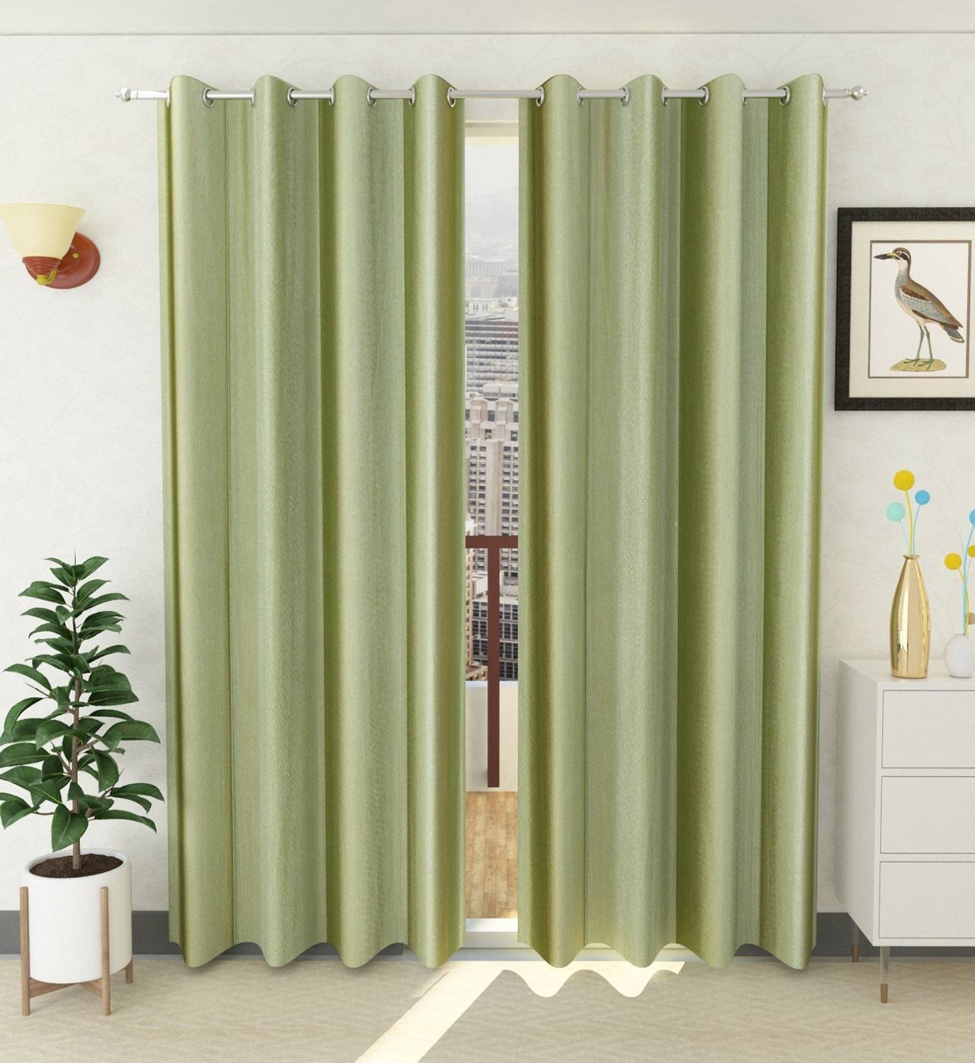 Tanishka Fabs 213 cm (7 ft) Door Polyester Semi Transparent Curtain (Pack Of 2)