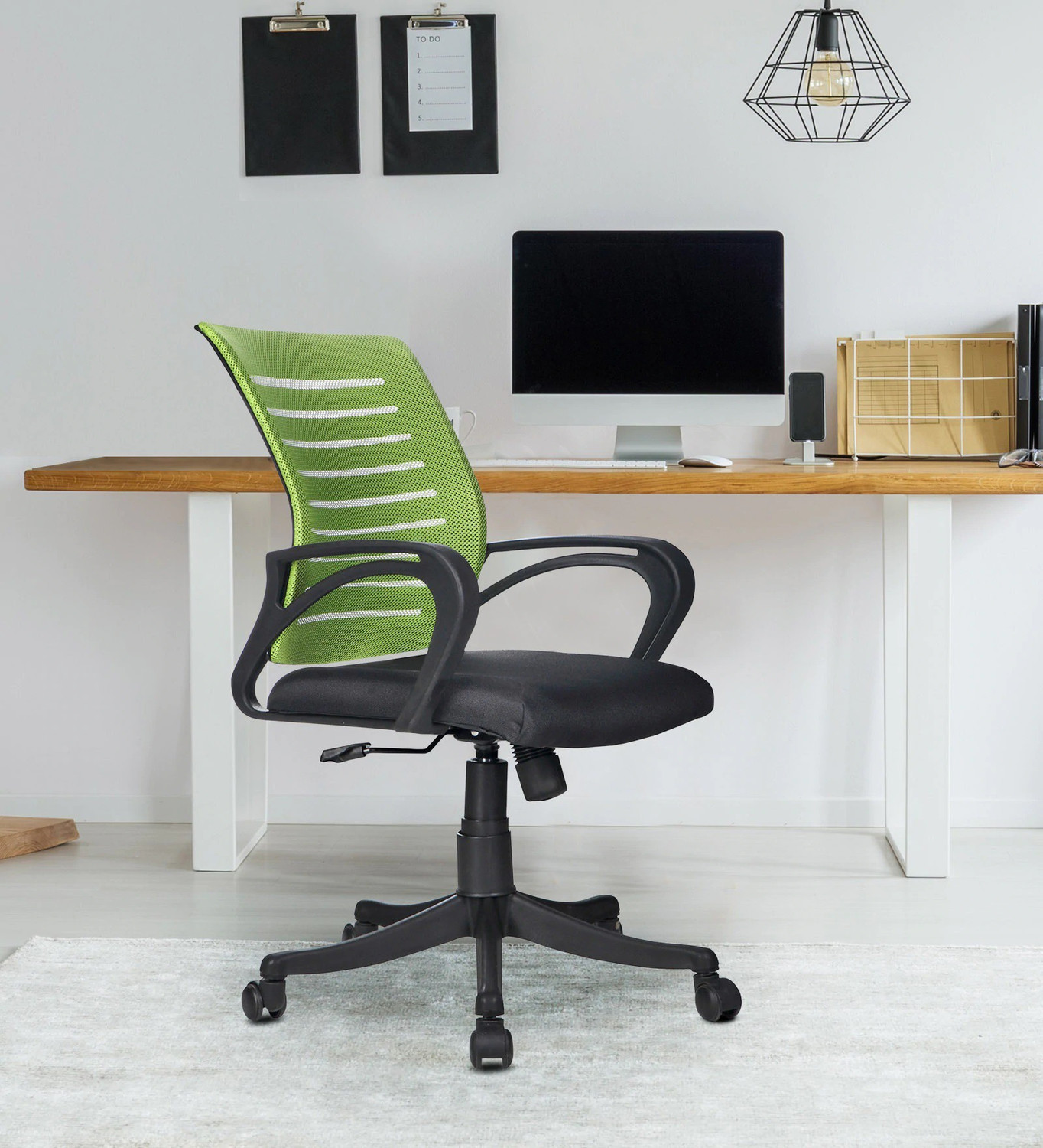 Image of Finch Fox Medium Back Royal Ergonomic Desk Mesh Chair in Green & Black Colour Fabric Office Executive Chair