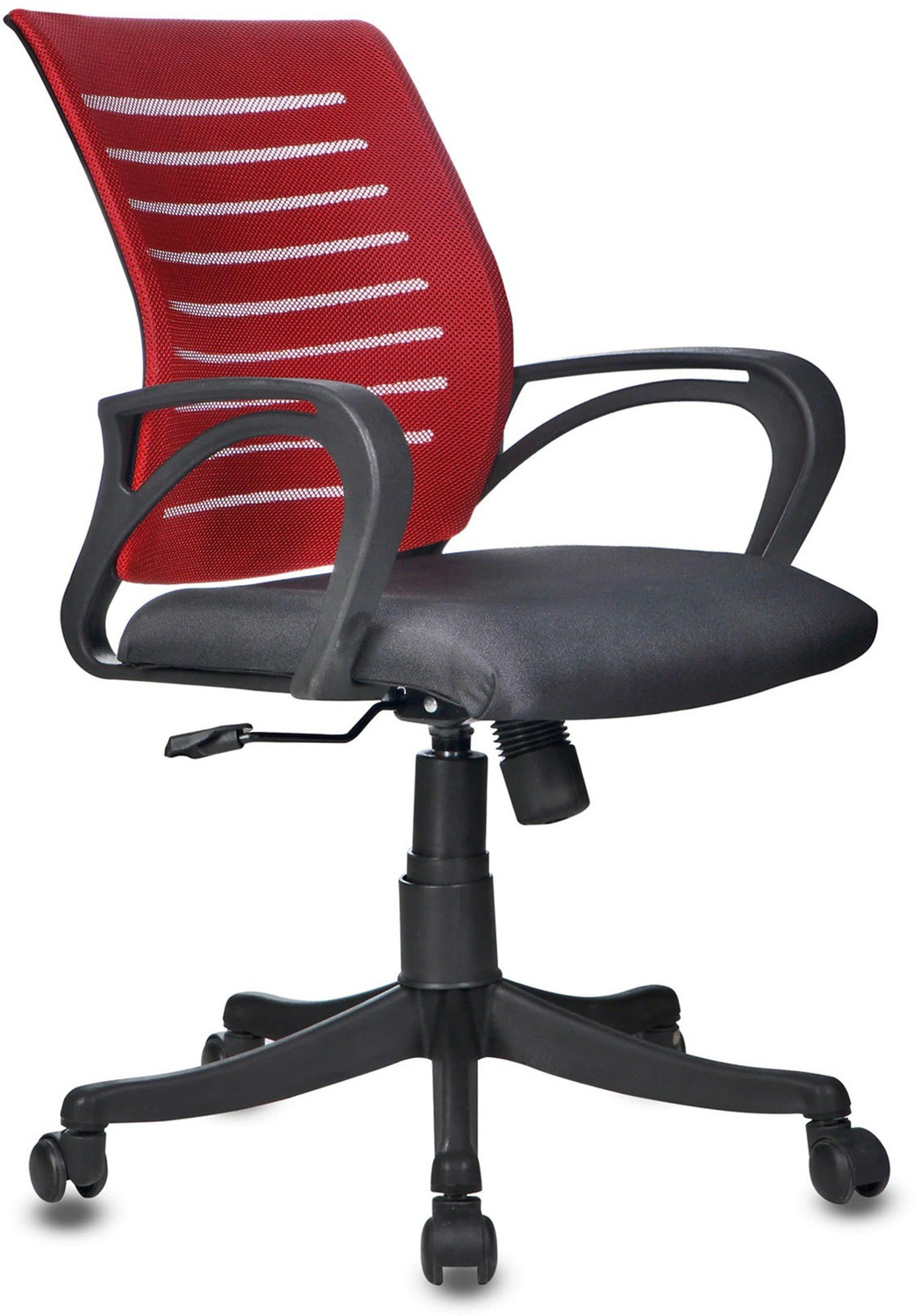 Image of Finch Fox Low Back Royal Ergonomic Desk Mesh Chair in Red & Black Colour Fabric Office Executive Chair