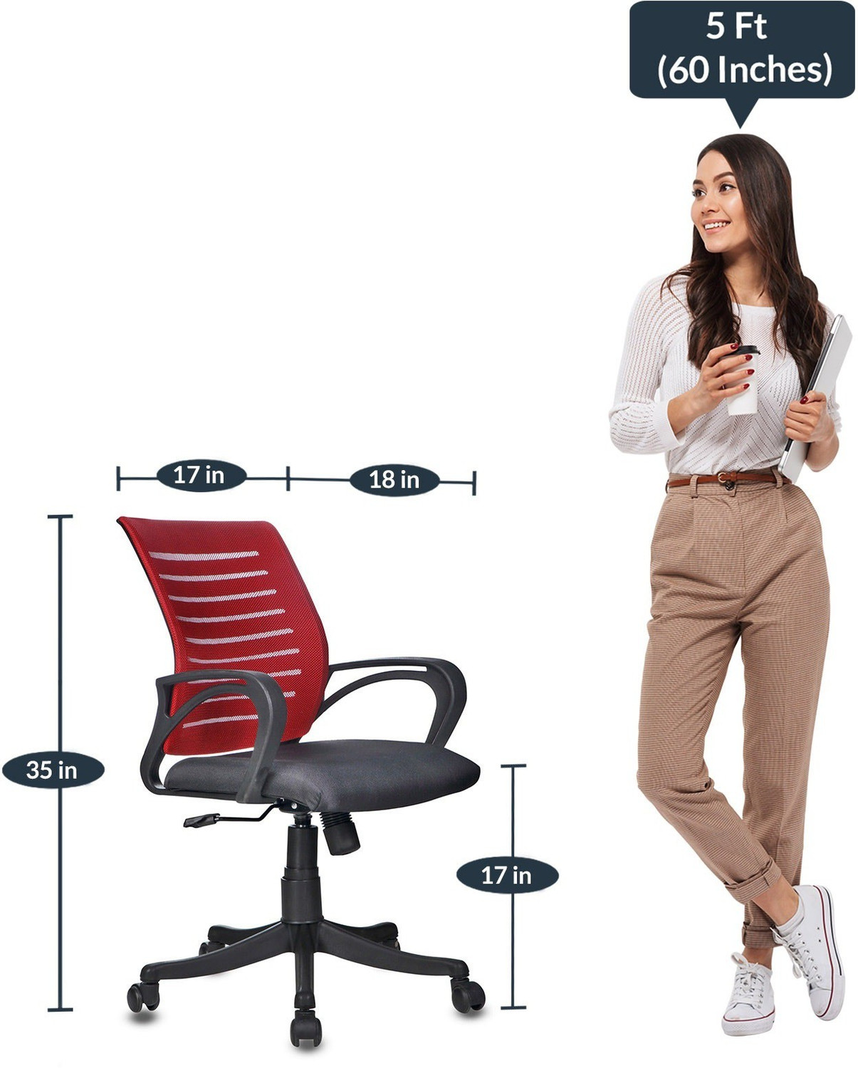 Image of Finch Fox Low Back Royal Ergonomic Desk Mesh Chair in Red & Black Colour Fabric Office Executive Chair