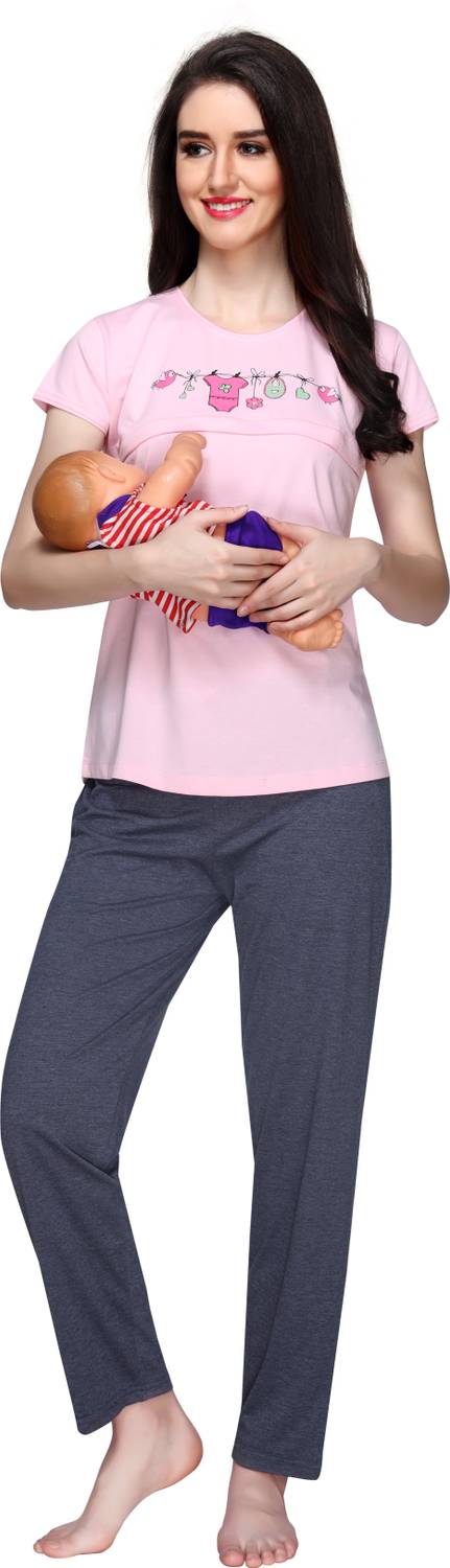 AV2 Women Solid Pink Top & Pyjama Set