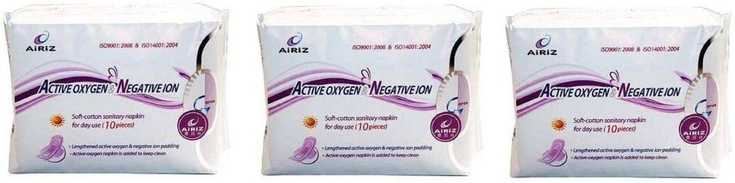 AIRIZ ACTIVEOXYGEN & NAGATIVEION - RELEX SOFT COTTON SANITARY NAPKINS FOR DAY USE.( PACK OF 3) (10 PIECES IN 1 PACK) Sanitary Pad