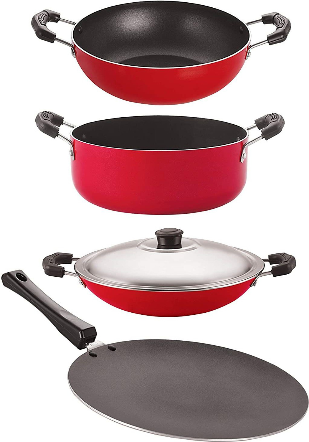 Image of NIRLON Non Stick Pots and Pans Set, Non Stick Cookware Set with Bakelite Handle, CT12 KD12 AC CS24 Non-Stick Coated Cookware Set