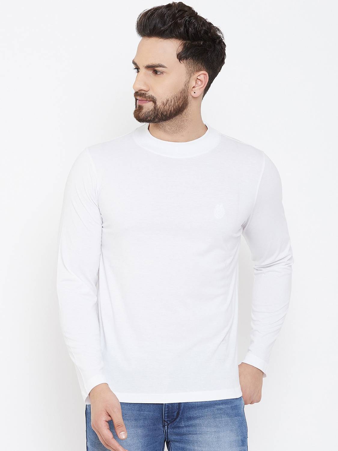 Adobe Solid Men Turtle Neck White T-Shirt