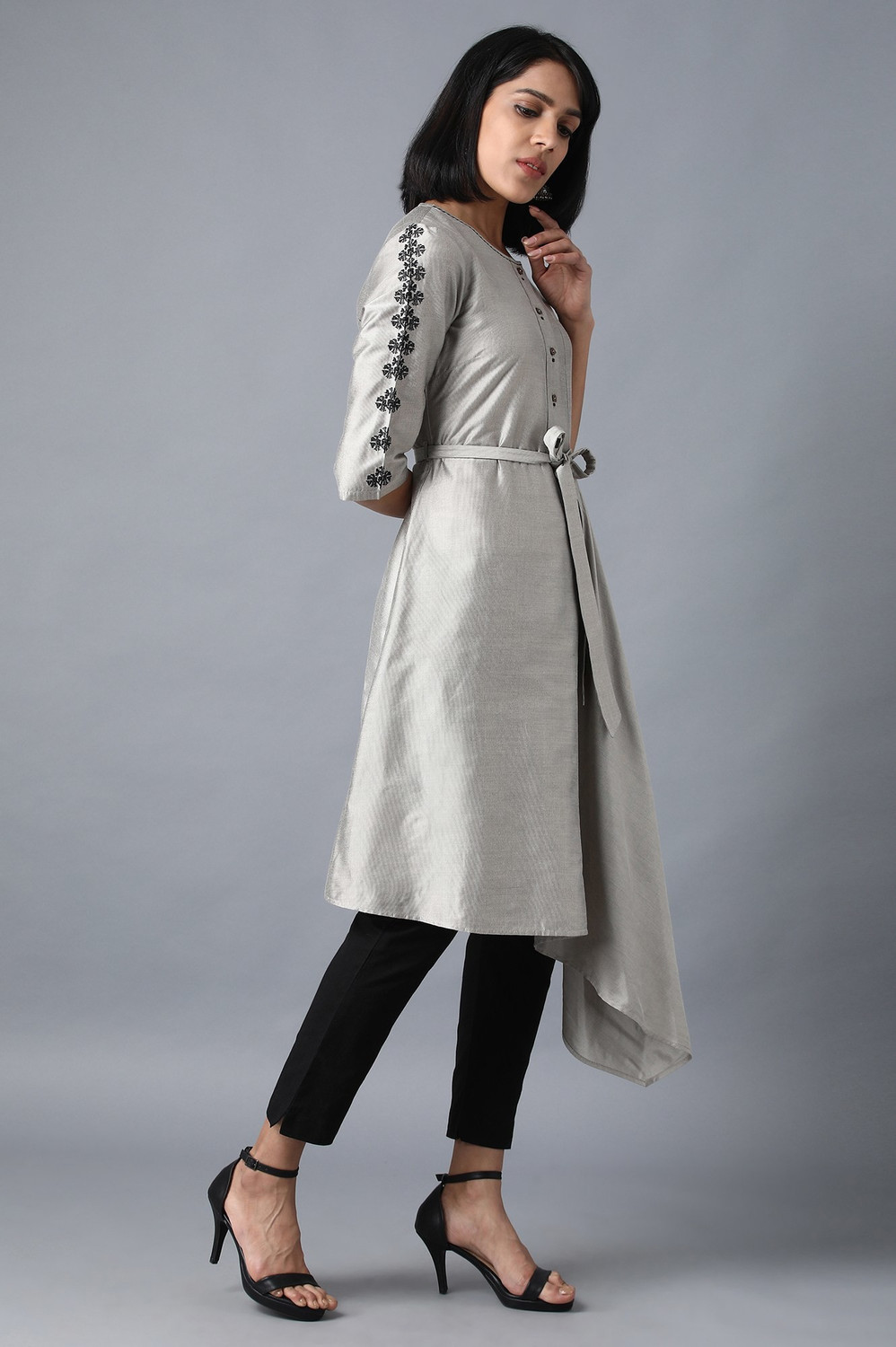Image of W Women Striped High Low Kurta