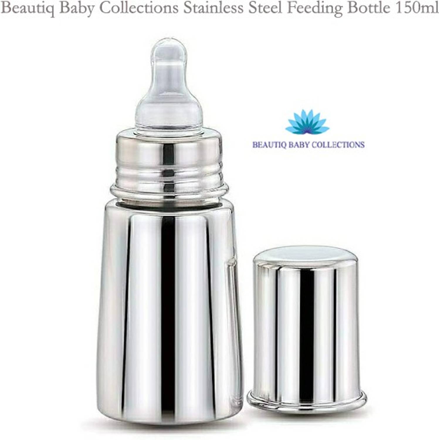 Beautiq Baby Collections Complete Stainless Steel Feeding Bottle 150ml with High Grade Silicon Nipple - 150 ml