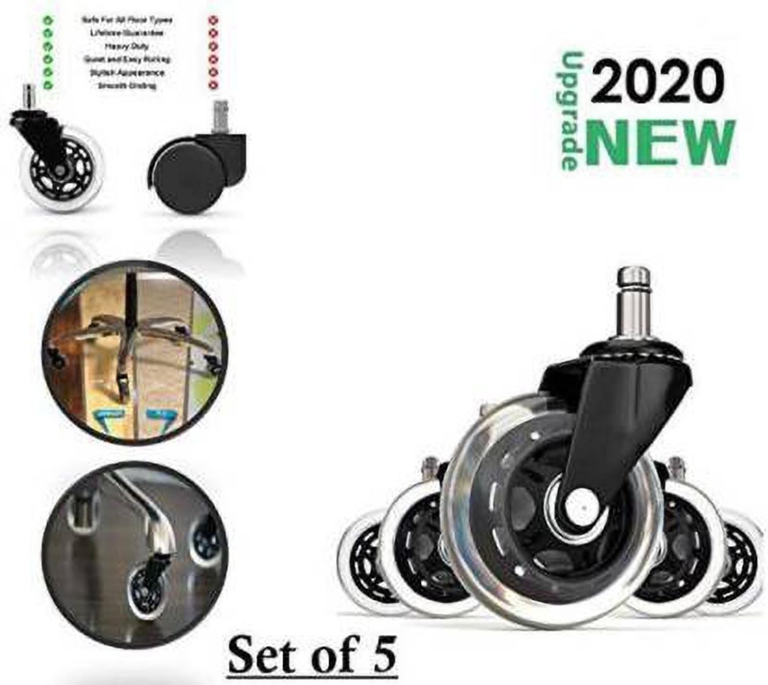 Image of Bellveen New Universal Fit Rollerblade Type PU Rubber Office Chair Replacement Caster Wheels Swivel Furniture Caster