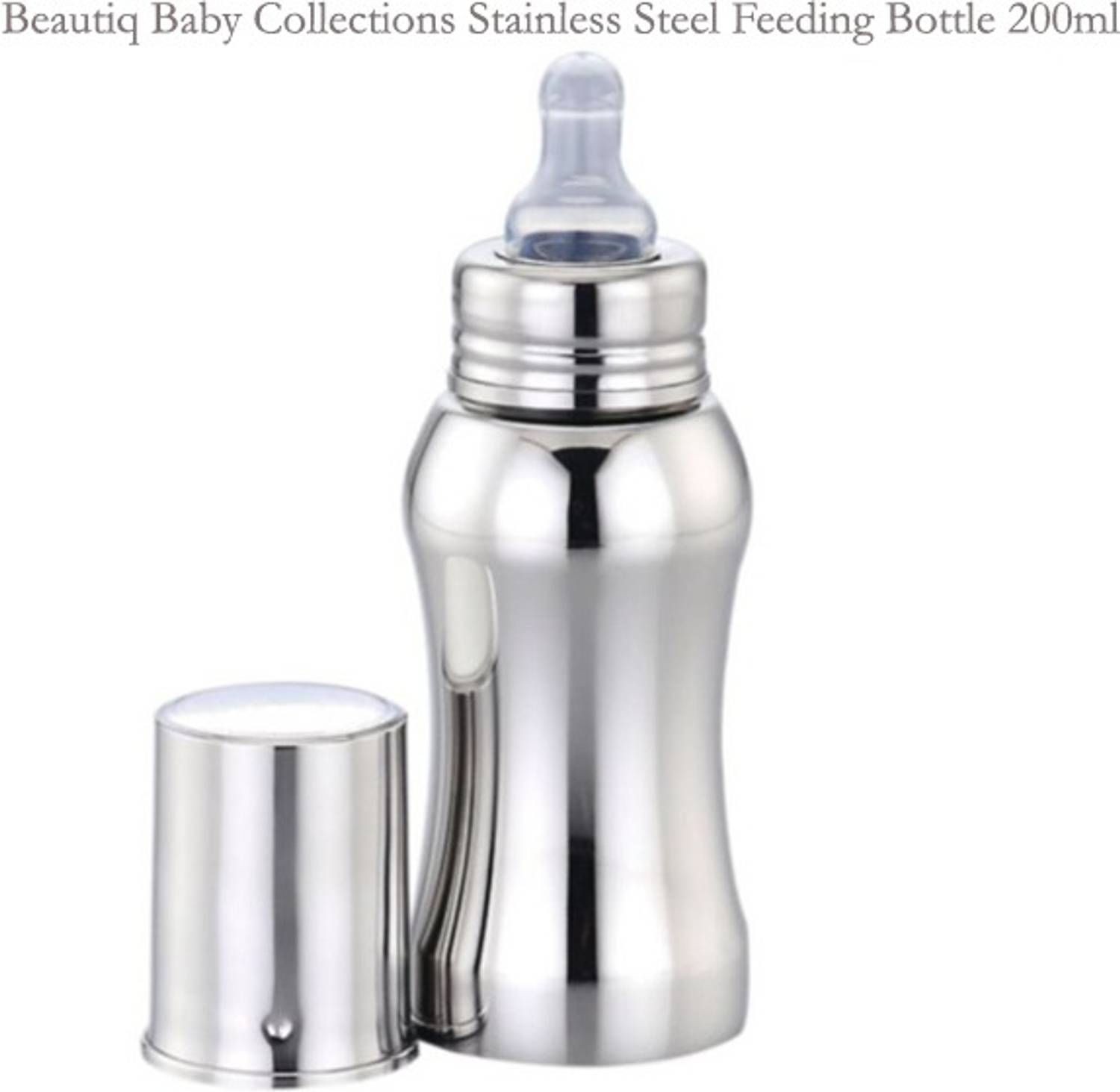 Beautiq Baby Collections Complete Stainless Steel Feeding Bottle 200ml with High Grade Silicon Nipple - 200 ml