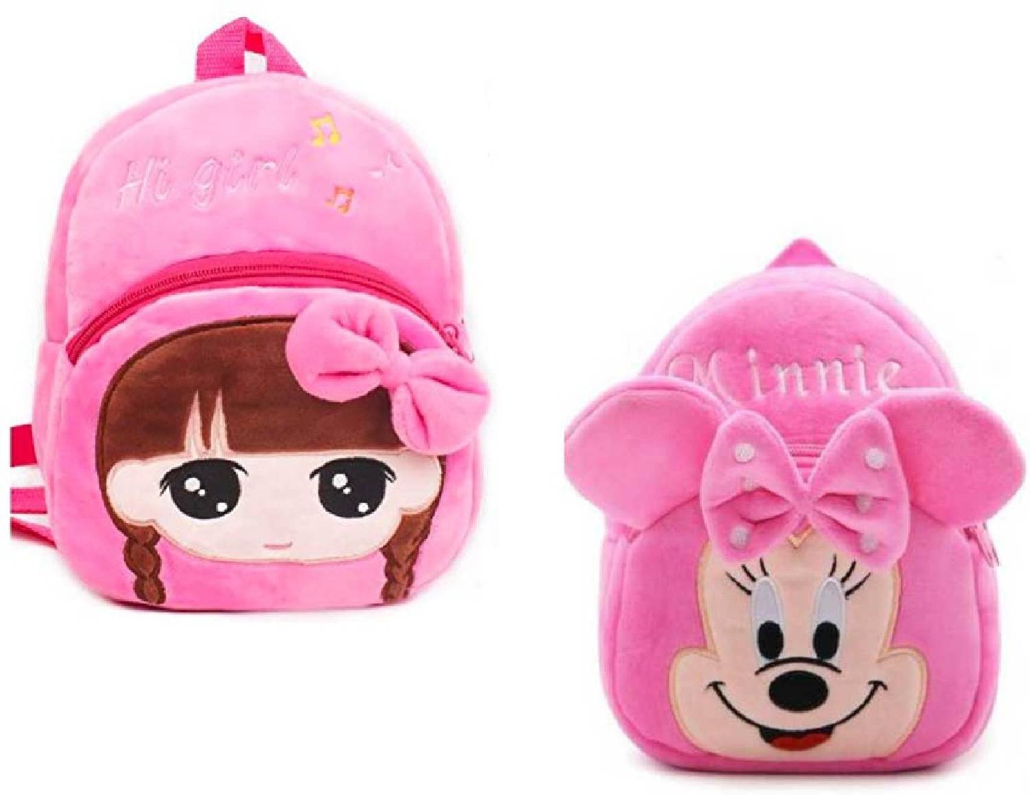 Chicbunny Velvet Children Toddler Preschool Cartoon Backpack for Kids School/Nursery/Picnic/Carry/Travelling/Lunch Hi-Girl and Mini (Pink) School Bag