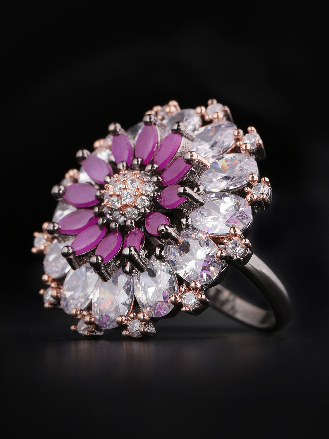Image of Priyaasi Stylish & Traditional Silver-Plated American Diamond Ring for Women & Girls Brass Silver Plated Ring