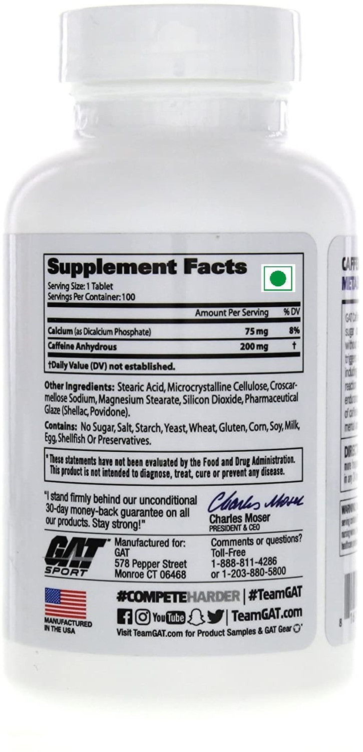 Image of GAT SPORT Caffeine - 100 Tablets (Metabolism and Performance)