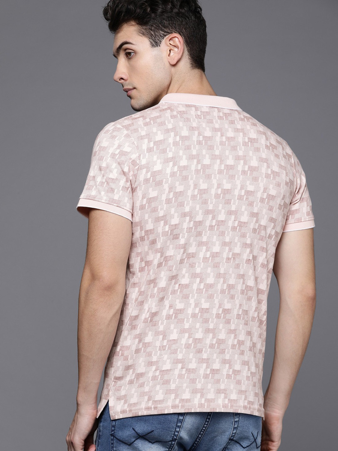 Image of WROGN Printed Men Polo Neck Pink T-Shirt