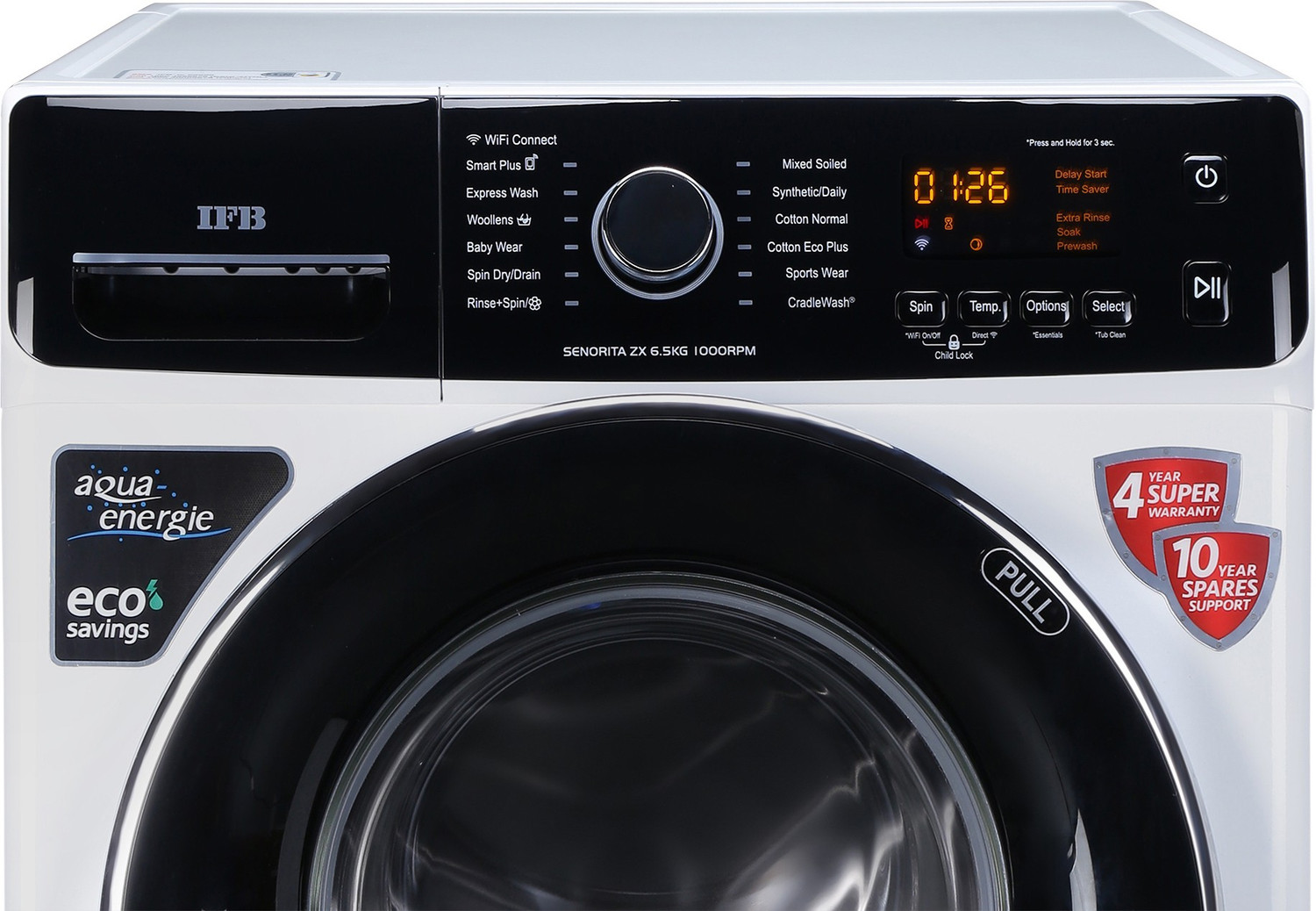 Image of IFB 6.5 kg 5 Star & Voice Enabled, Dual-tone with IMD panel, Anti- Allergen, Fully Automatic Front Load Washing Machine with In-built Heater White