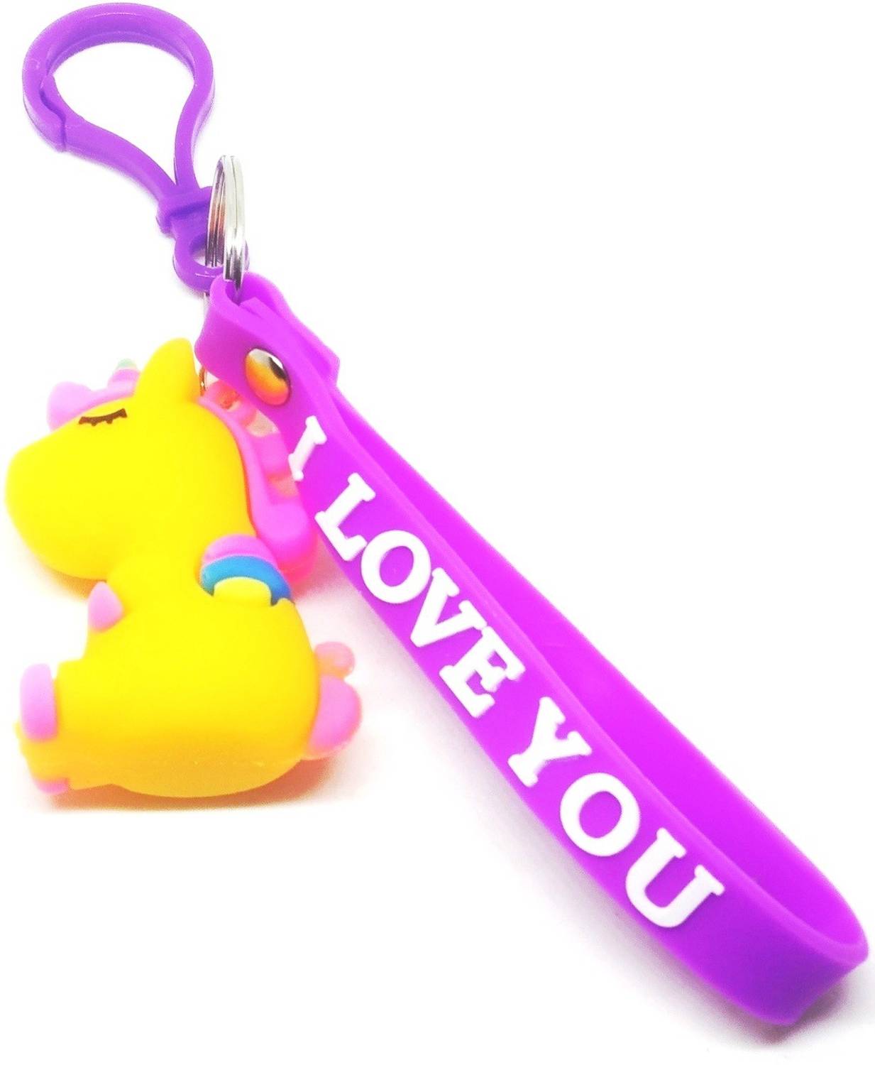 Arkanum ARK1115 Cute Sleeping Yellow Unicorn With I Love You Purple Keyring Key Chain
