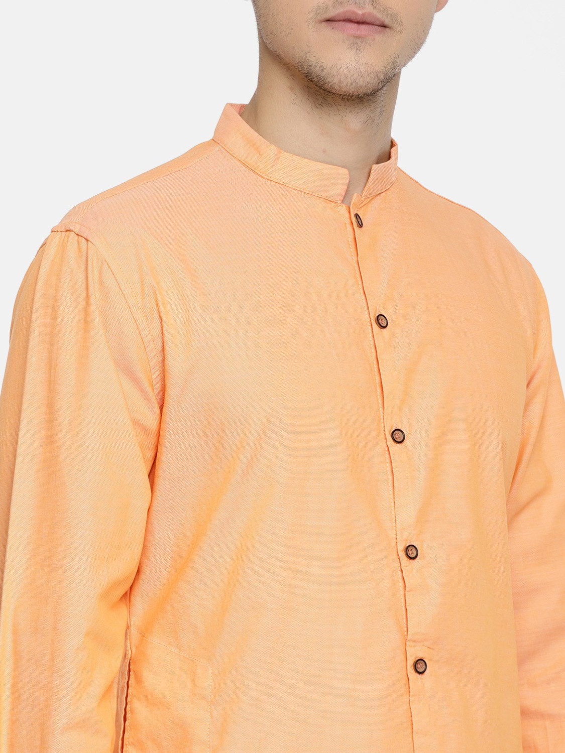 Image of Freehand Solid Pure Cotton Asymmetric Kurta for Men (Yellow)