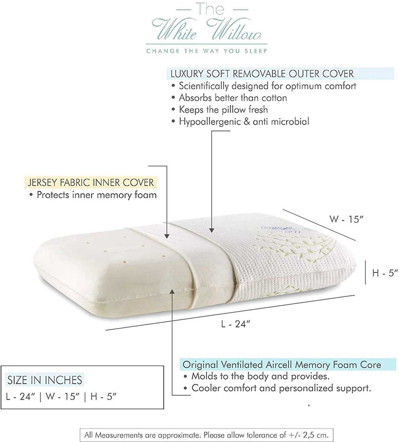 Image of The White Willow Memory Foam, Air Sleeping Pillow Pack of 1 Motifs King Size Neck and Back Pain Relief Ventilated Active