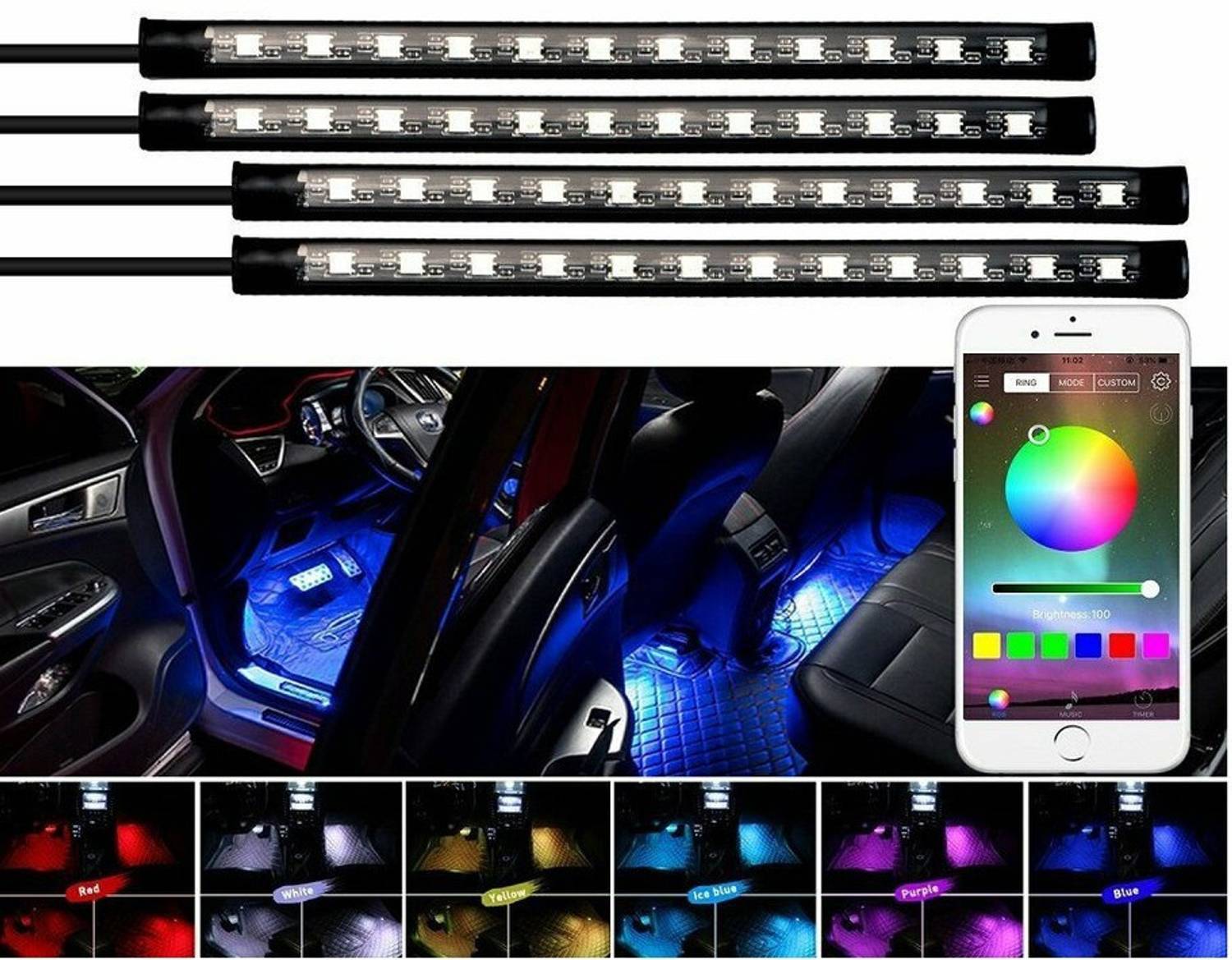XZRTZ 171 LED DC 12V Multicolour Music Car Strip Atmosphere Lamp
