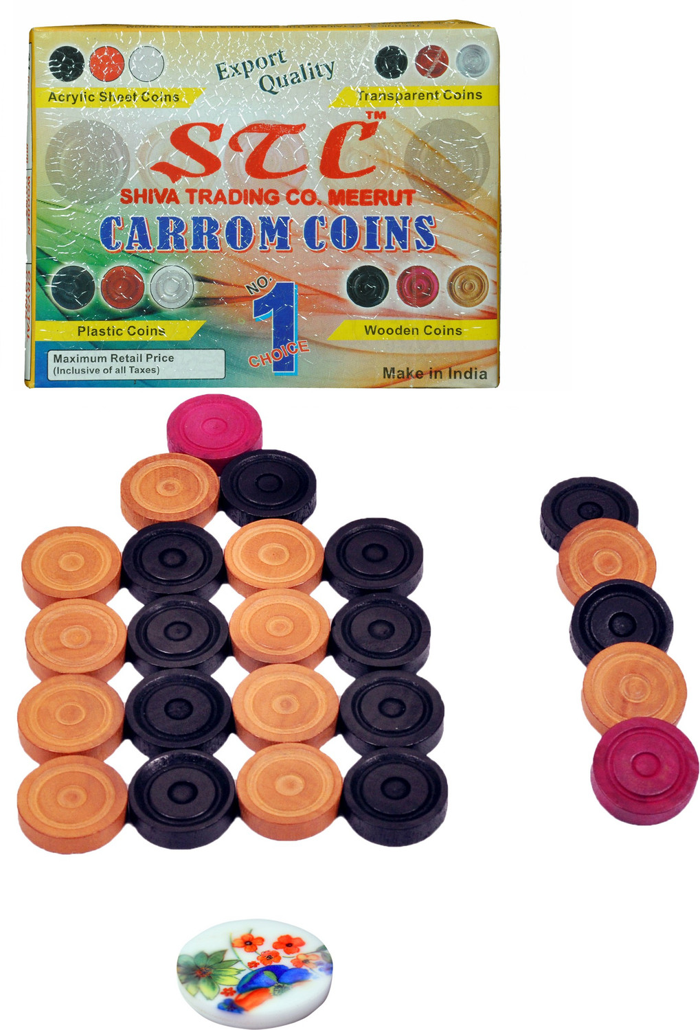 Image of STC Wooden Premium Quality Carrom Coins Carrom Pawns