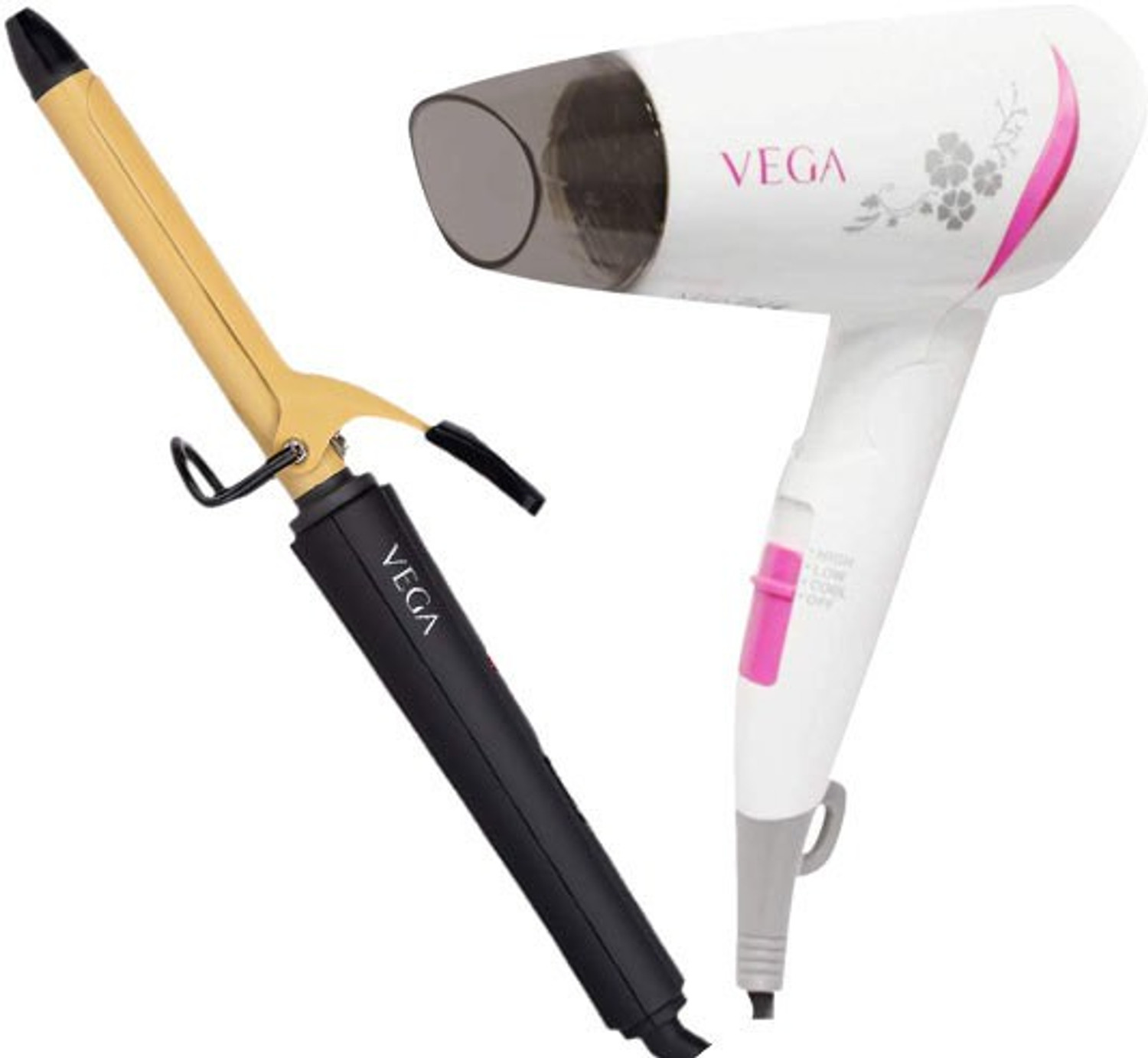Image of VEGA Ease Curl Hair Curler- (VHCH-01) with Go Style 1200 Hair Dryer (VHDH-18) Personal Care Appliance Combo
