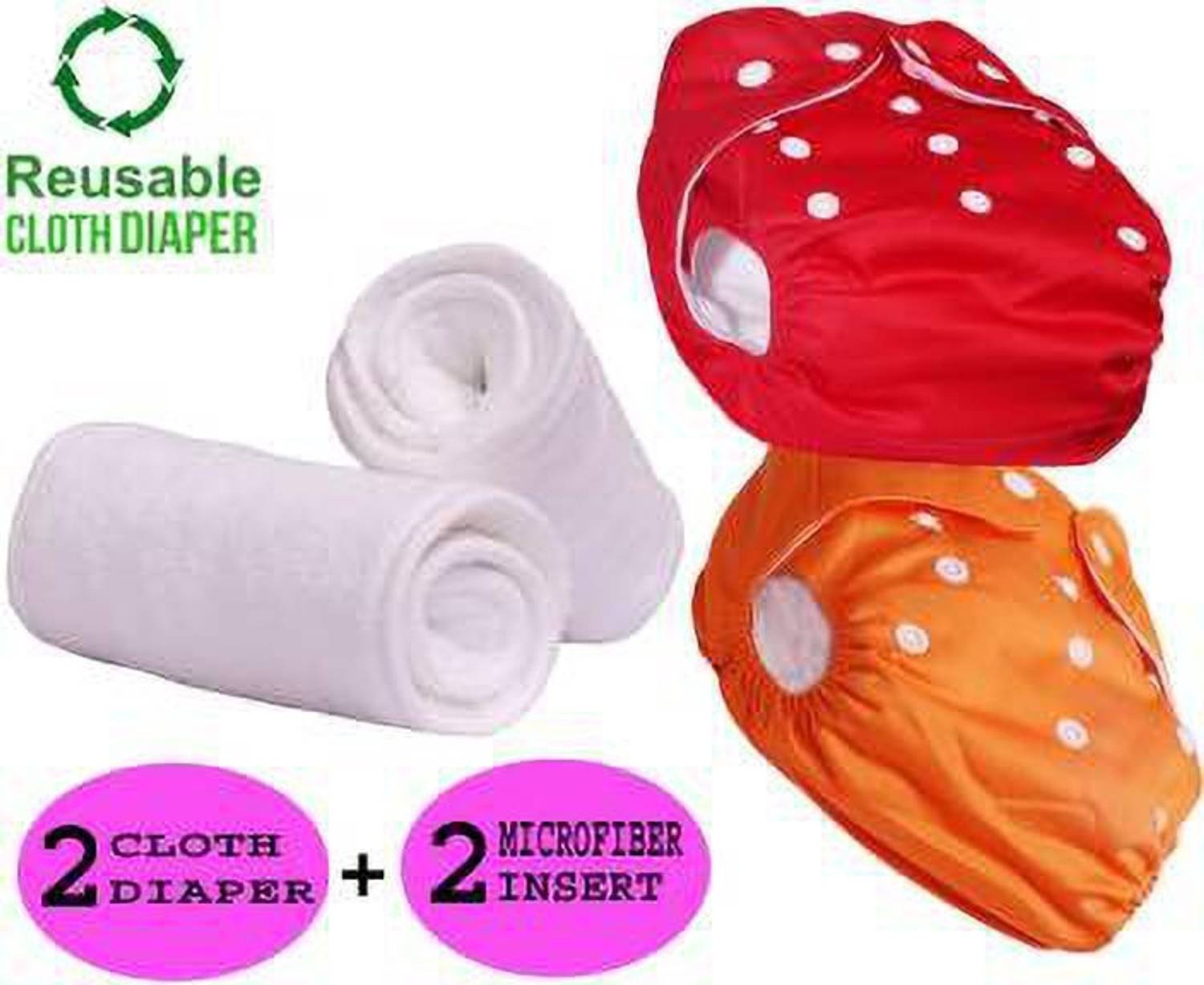 CHARMING STARS Quirk Reusable Baby kid Cotton Cloth Diaper Washable Adjustable 2 Cloth Diapers Nappies with 2 insert liners pads for babies/infants/newborns