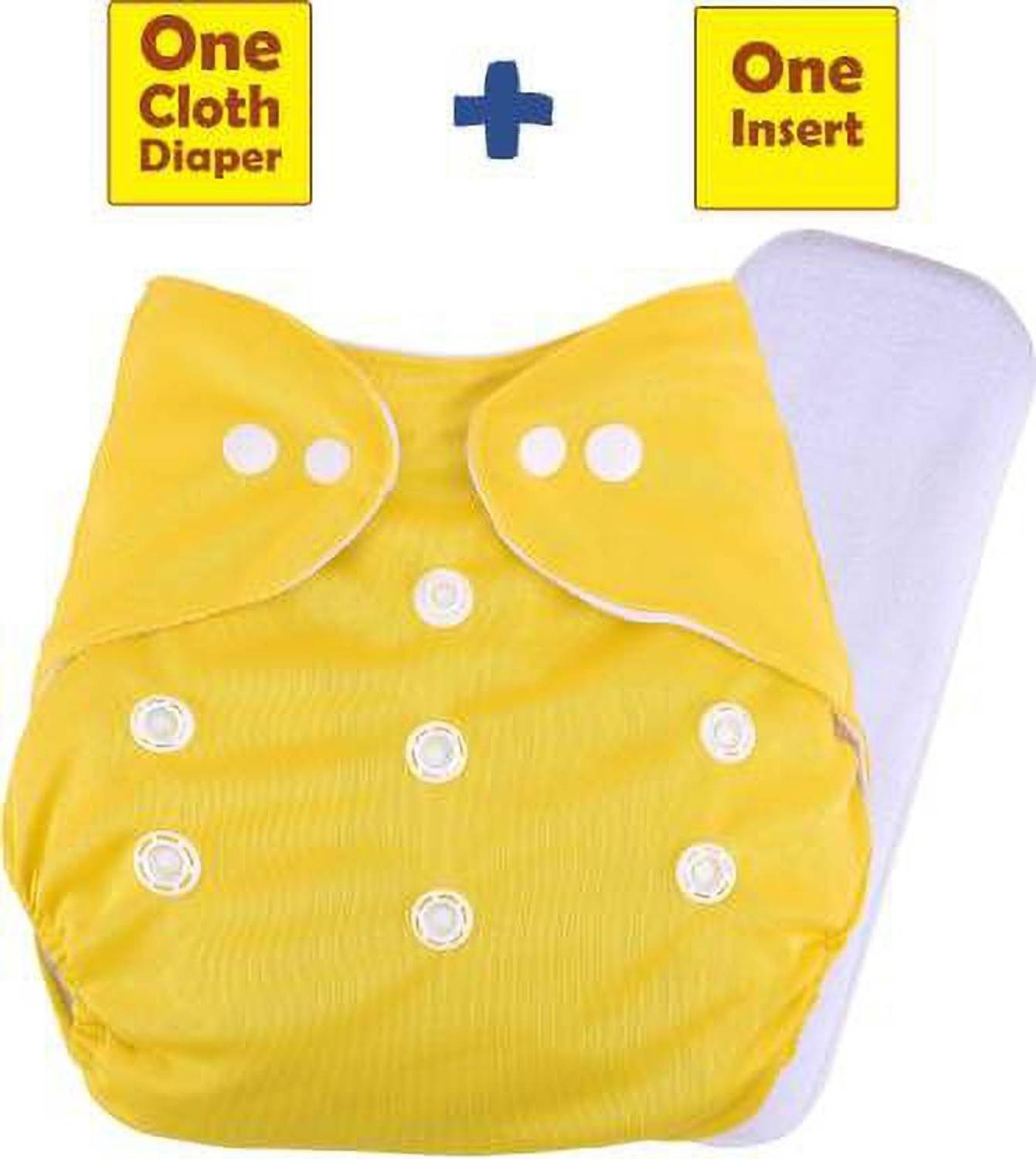 CHARMING STARS Adjustable Size Reusable Baby Pocket Cloth Diapers With Inserts Combo Pack (1 yellow Diaper + 1 Insert)