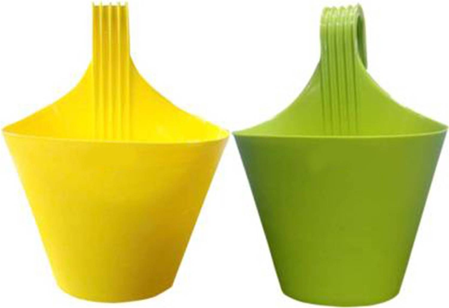 Abasr Hanging Planters for Plants Railing Flower Pots , Balcony Railing Vertical Hook for Home Gardening , Unbreakable Plastic Plant Container ( Yellow , Green , Pack of 2 ) Plant Container Set