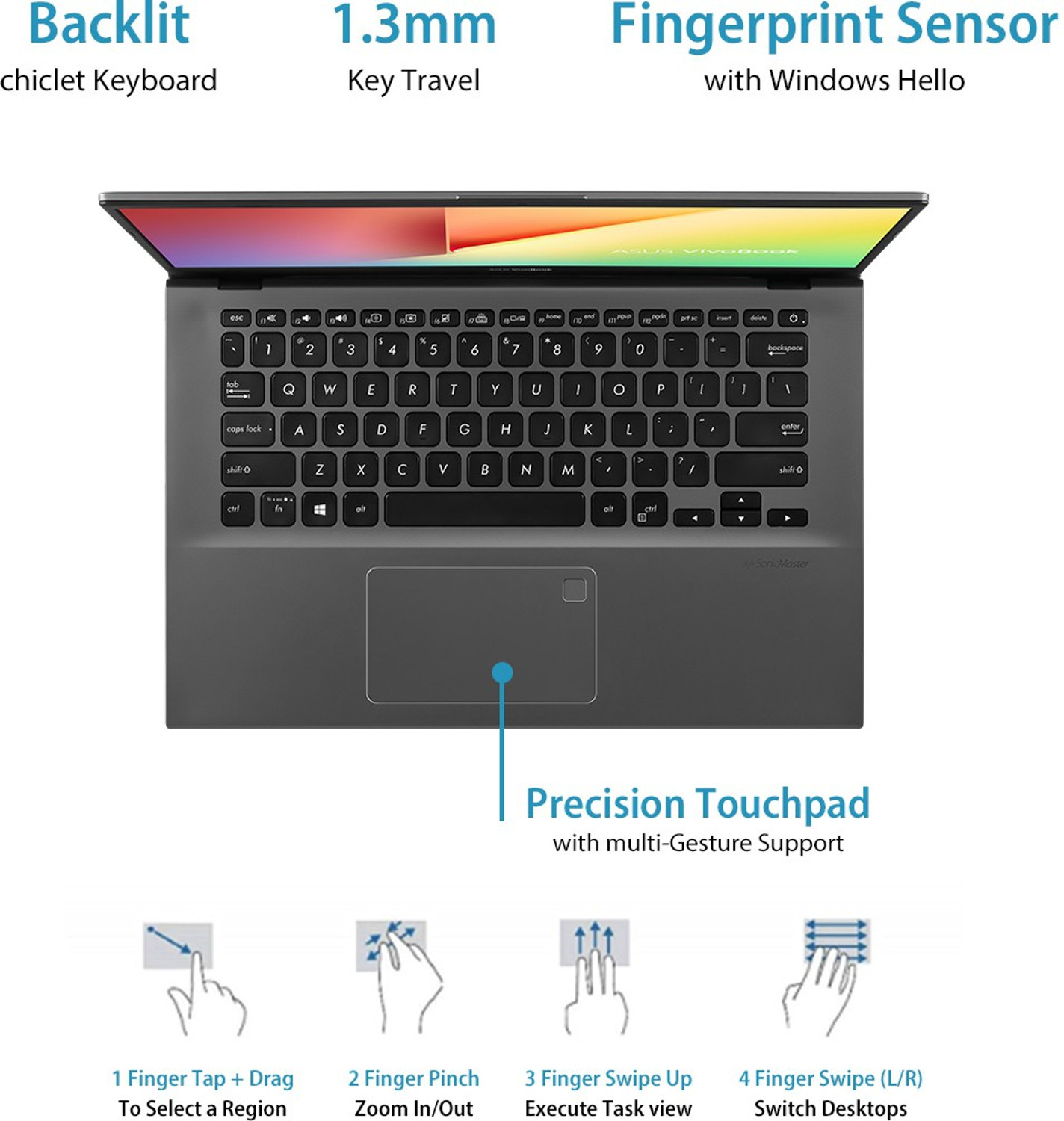 Image of ASUS VivoBook 14 Intel Core i5 10th Gen 10210U - (8 GB /1 TB HDD /256 GB SSD /Windows 10 Home) X412FA-EK512T Thin and Light Laptop