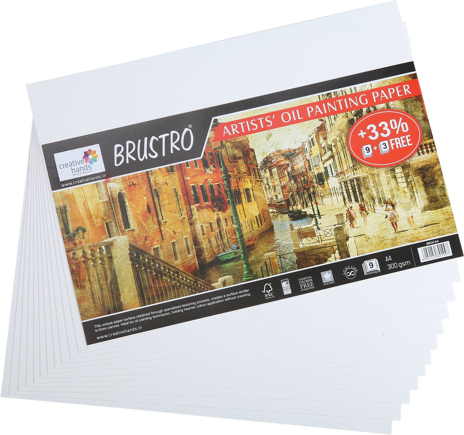 BRuSTRO Artists (9 + 3 Free Sheets), Unruled, A4, 300 gsm Oil Painting Paper