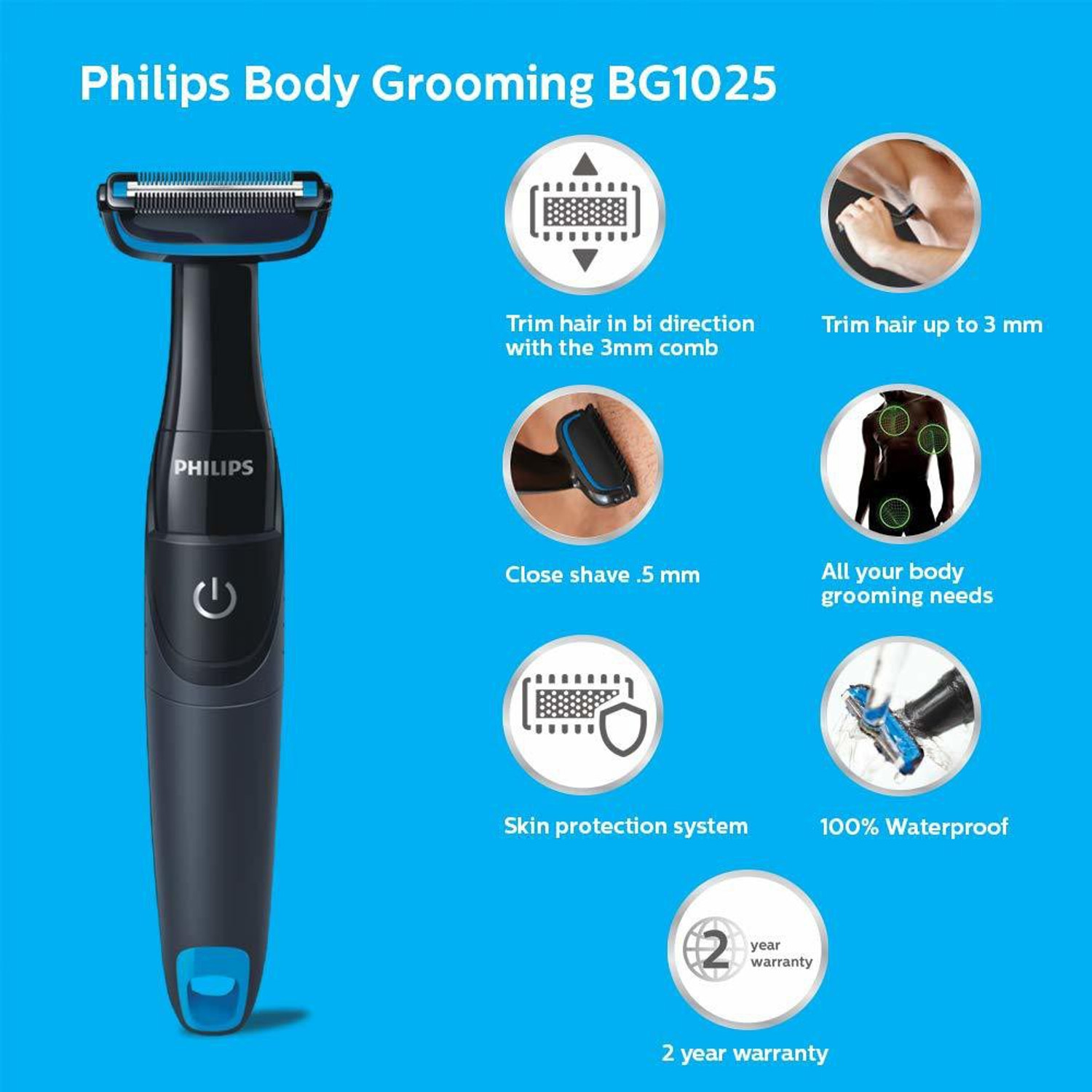 Image of PHILIPS BG1025 Runtime: 45 min Body Groomer 45 min Runtime 2 Length Settings