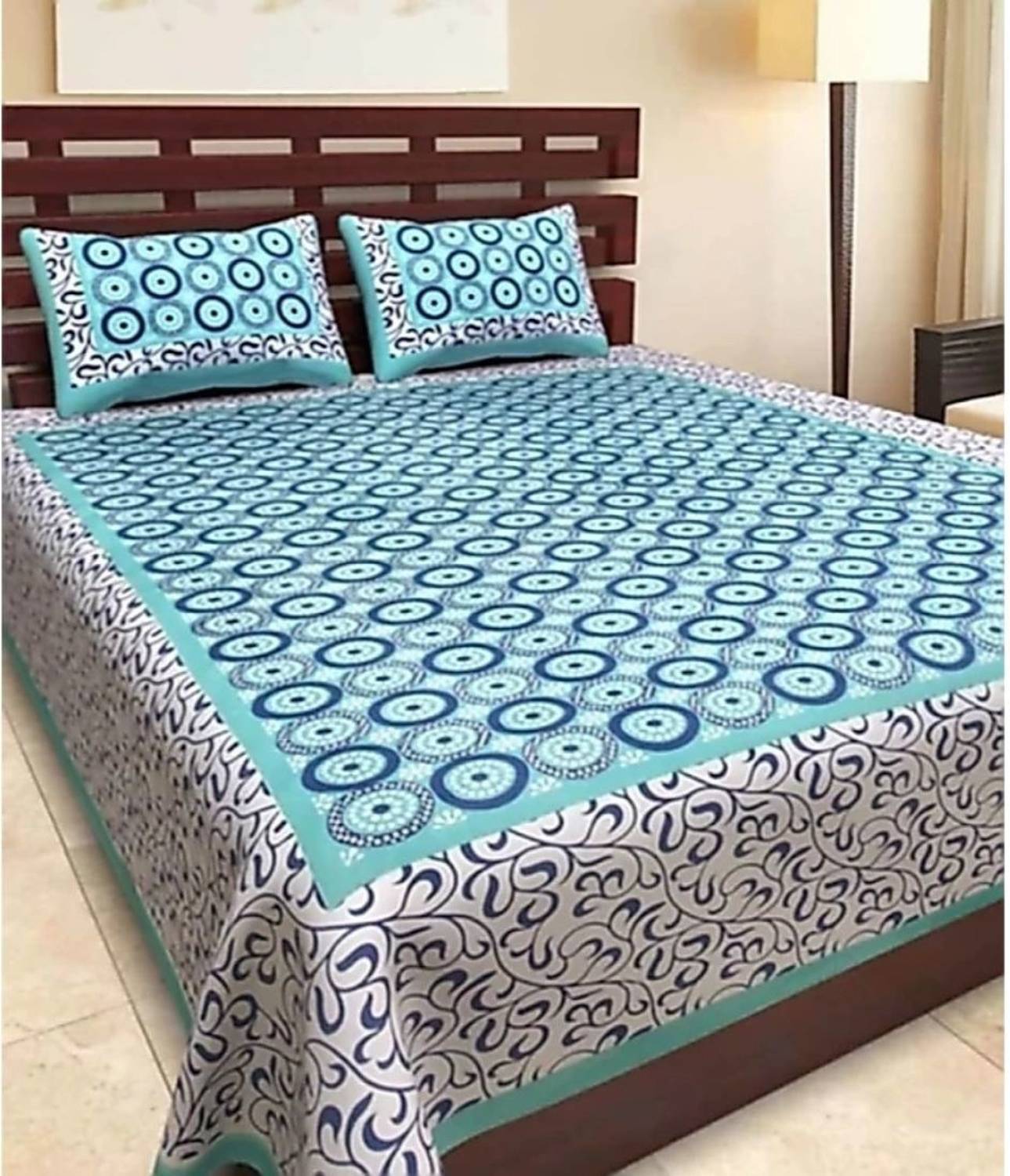 ARITHA Cotton Queen Flat 144 TC Printed 1 Bedsheet with 2 Pillow Covers