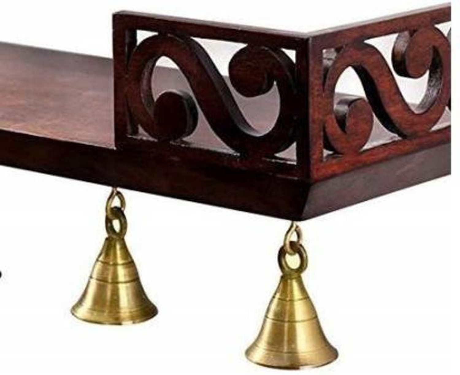 Image of Eco Handicrafts wooden wall temple with bells Wooden Wall Shelf (Number of Shelves - 1, Black) Wooden Wall Shelf