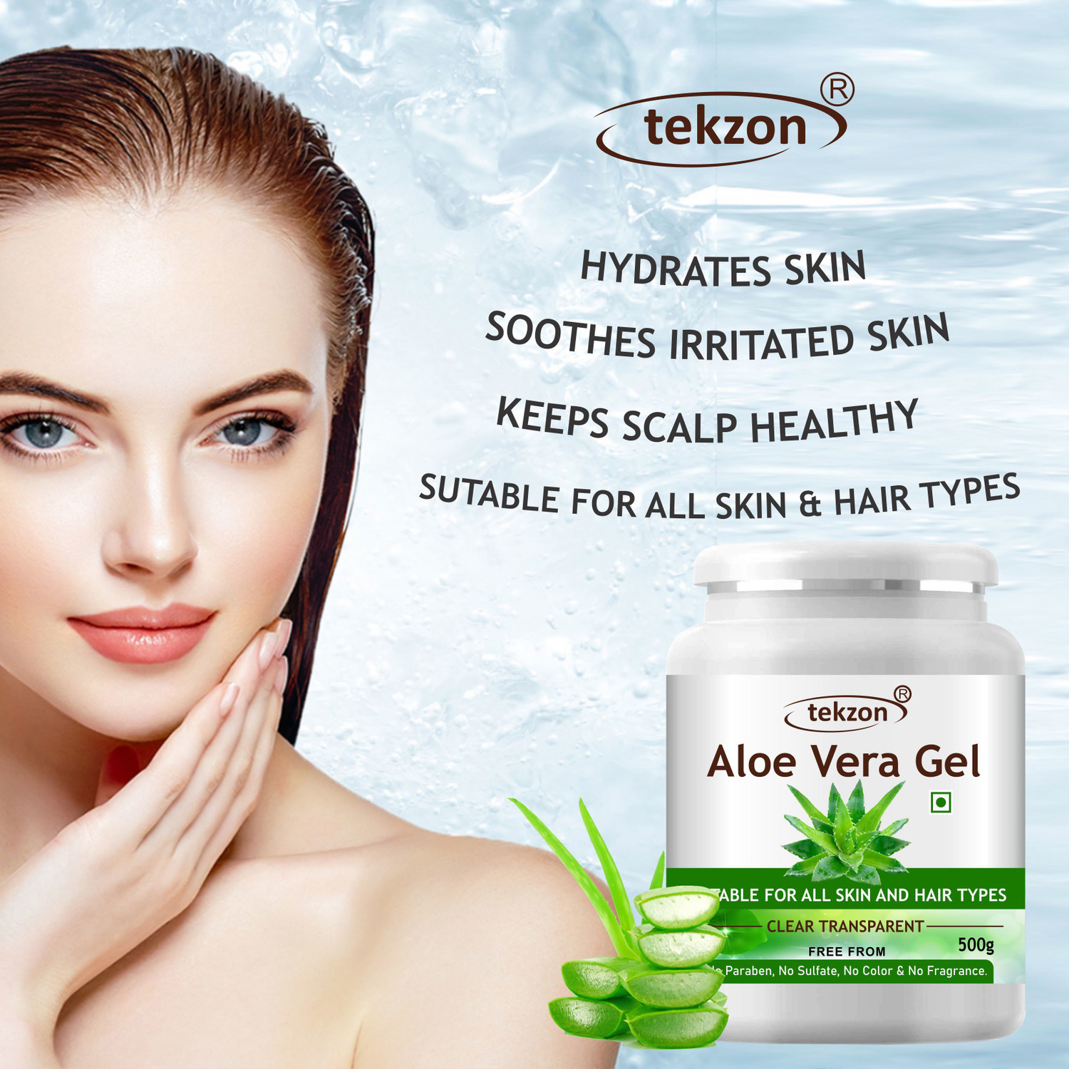 Image of tekzon Aloe Vera Gel Raw (500 Gram) Ideal f care