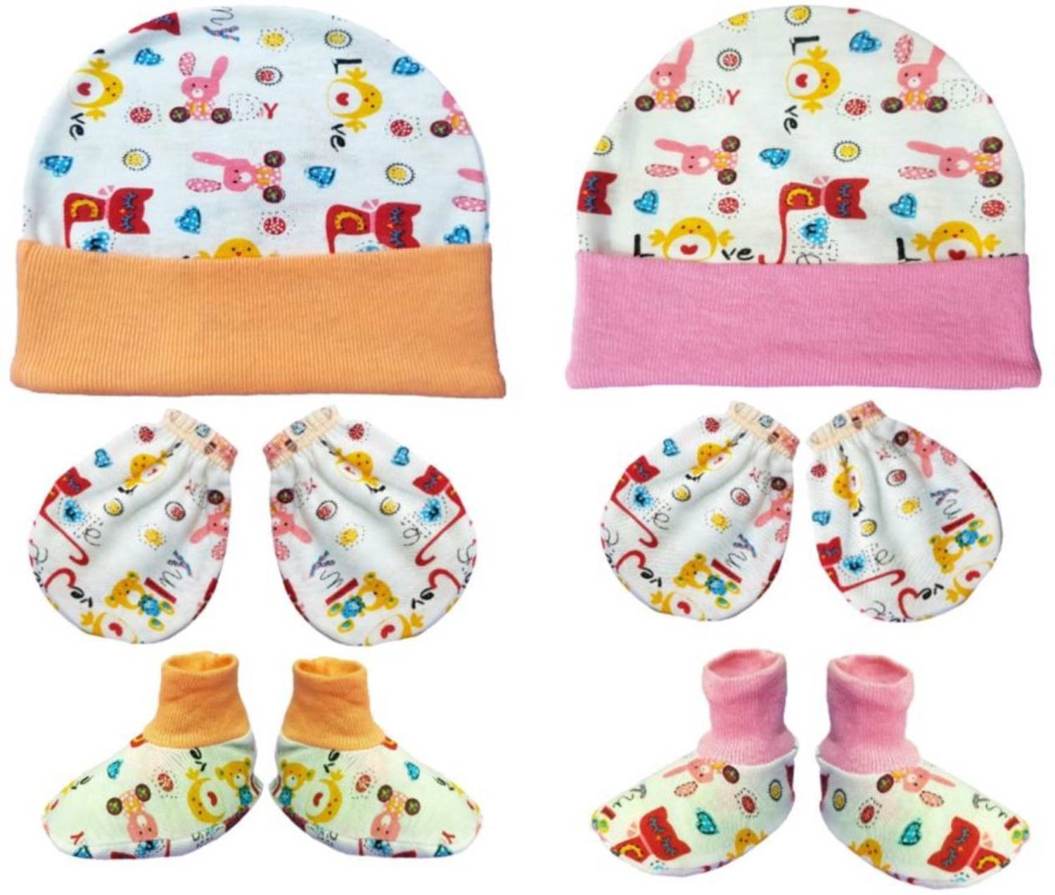 BRANDONN Supersoft cotton Booty, Mitten and Cap combo for new born baby boy and baby girl (Pack Of 2)