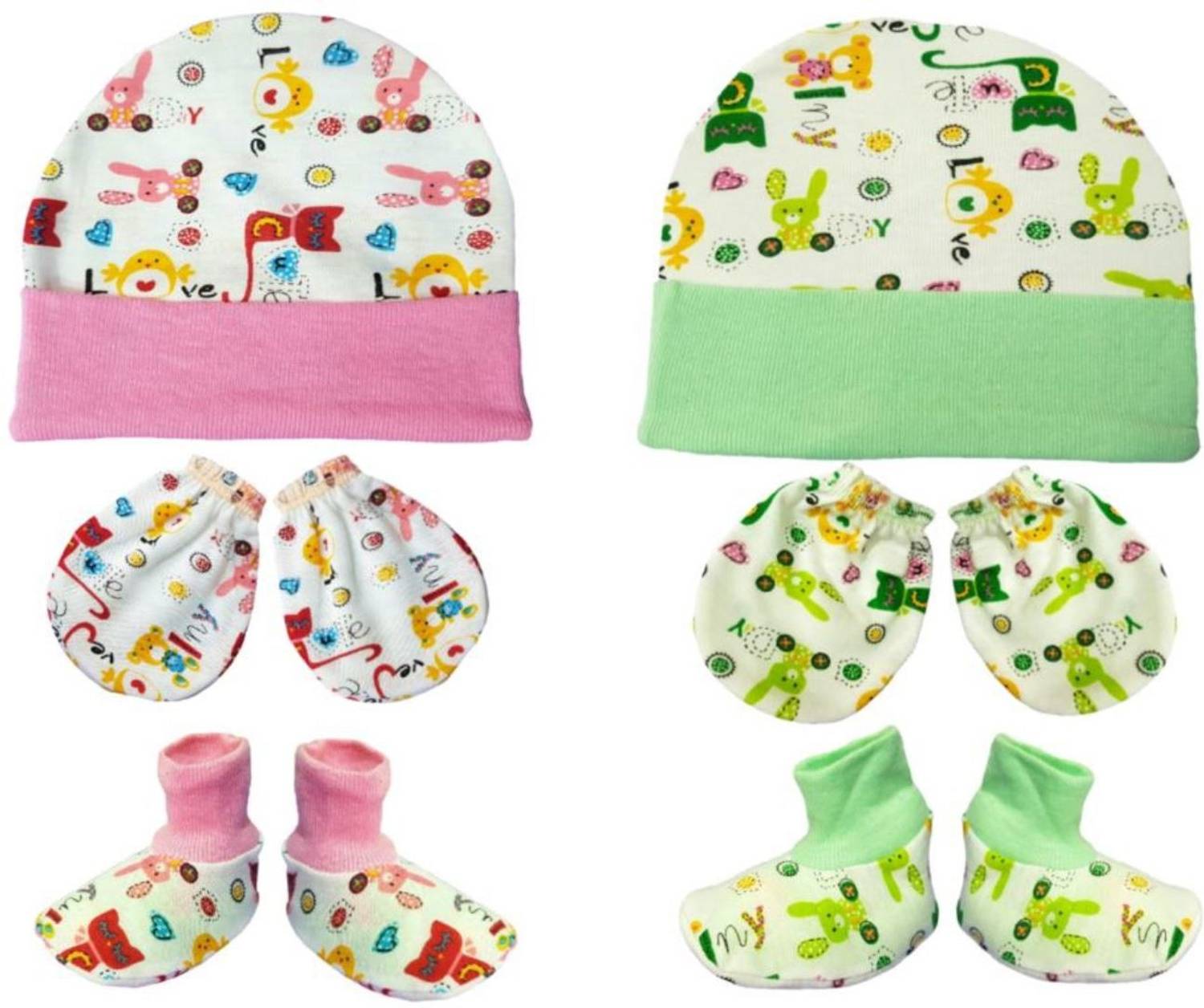 BRANDONN Supersoft cotton Booty, Mitten and Cap combo for new born baby boy and baby girl (Pack Of 2)