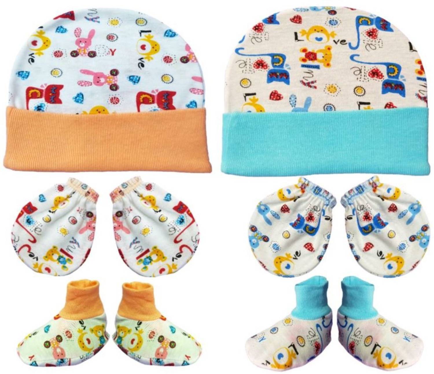 BRANDONN Supersoft cotton Booty, Mitten and Cap combo for new born baby boy and baby girl (Pack Of 2)