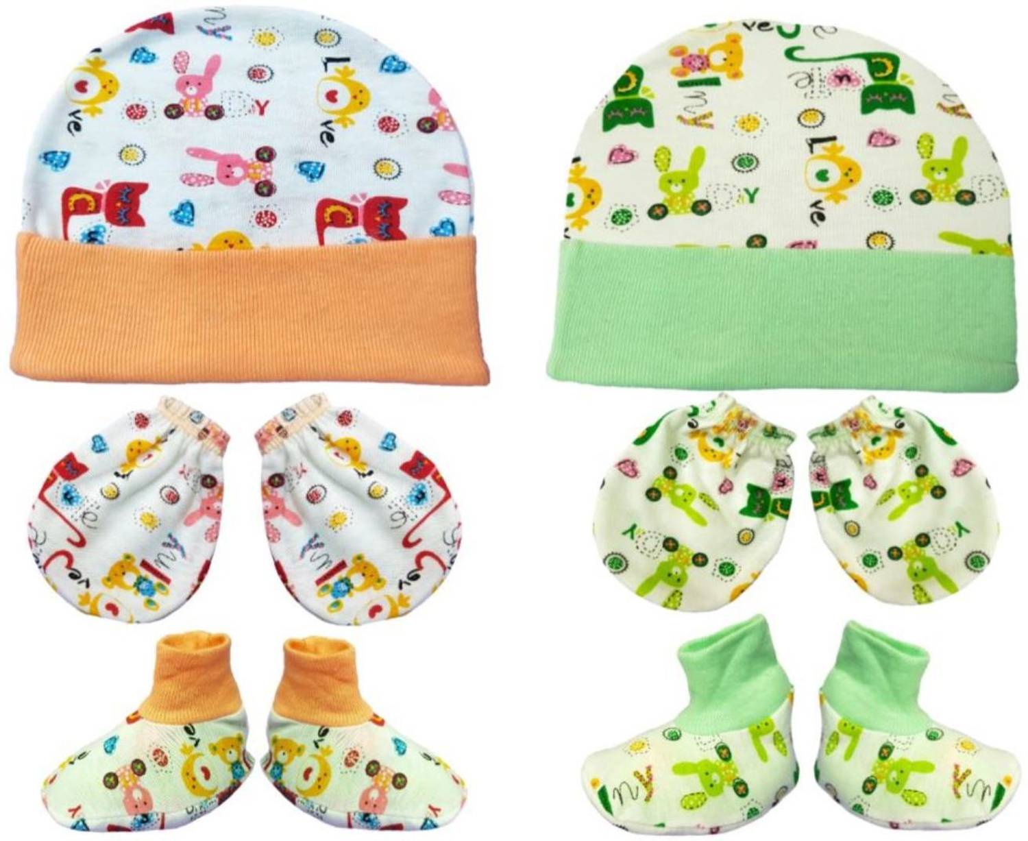BRANDONN Supersoft cotton Booty, Mitten and Cap combo for new born baby boy and baby girl (Pack Of 2)