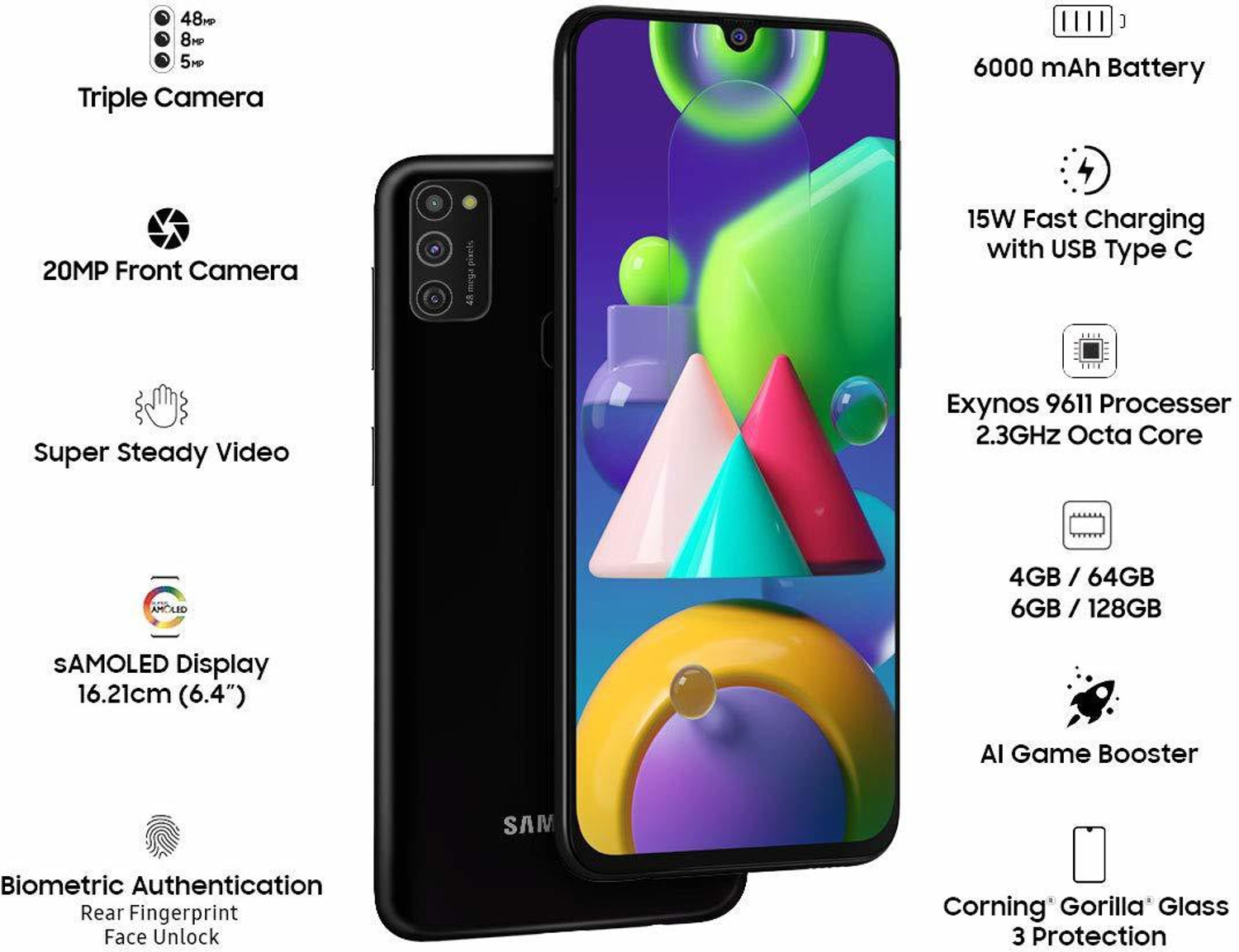 Image of Samsung Galaxy M21 (Raven Black, 64 GB)