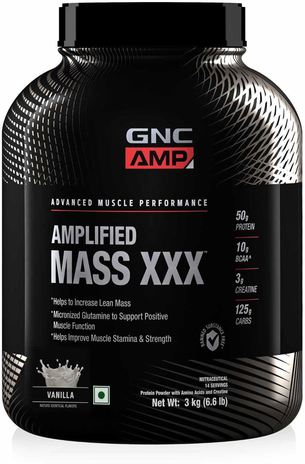 Image of GNC AMP Mass XXX Gainer Powder (Vanilla Flavour) - 3 Kgs Weight Gainers /Mass Gainers