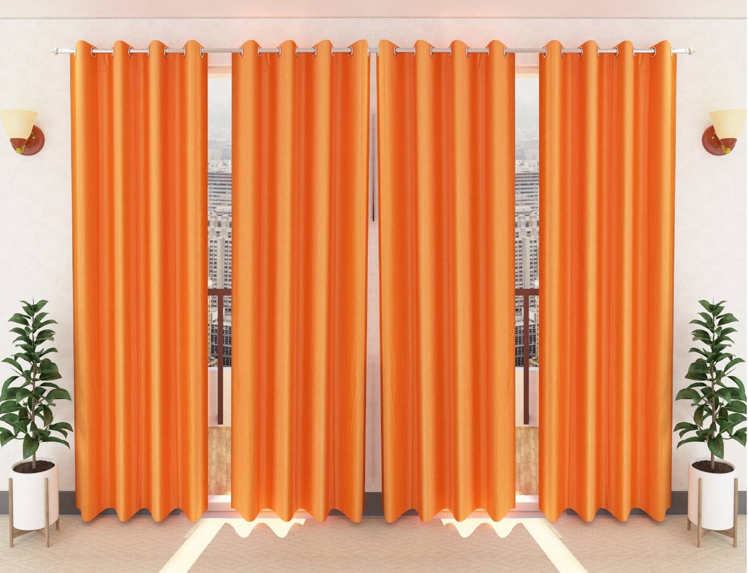 BELLA TRUE 213 cm (7 ft) Door Polyester Semi Transparent Curtain (Pack Of 4)