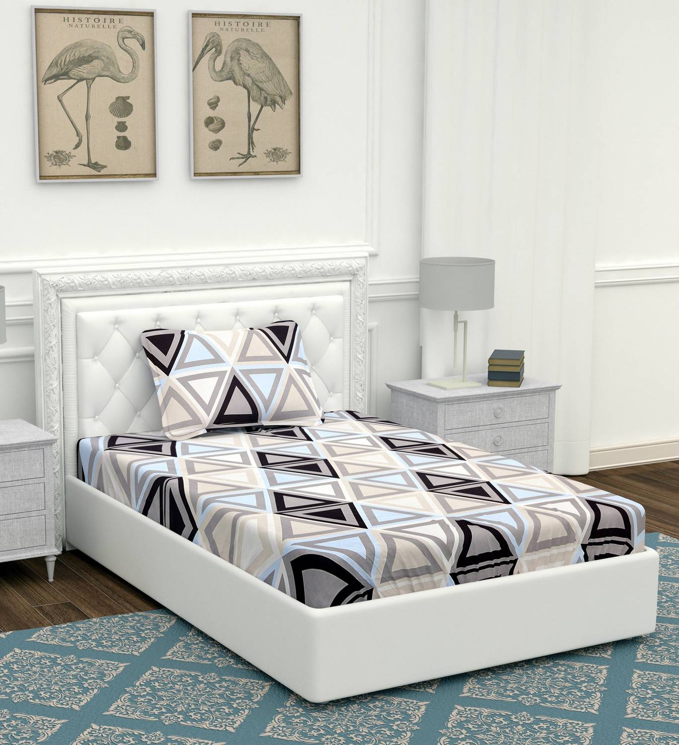 BEVI Microfiber Double Flat 204 TC 3D Printed 1 Bedsheet with 2 Pillow Covers