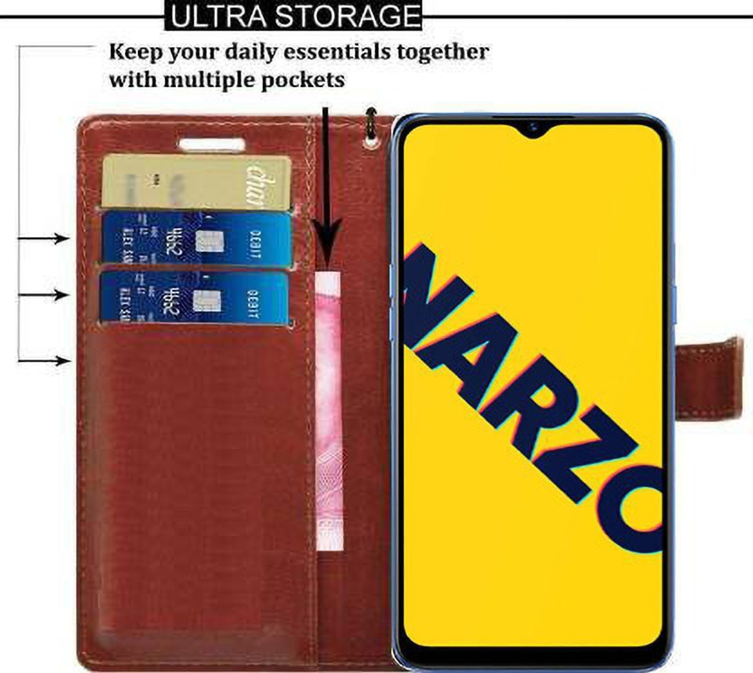 Image of ValueShop Realme Narzo 10A, Realme Narzo 20A Leather Flip Cover