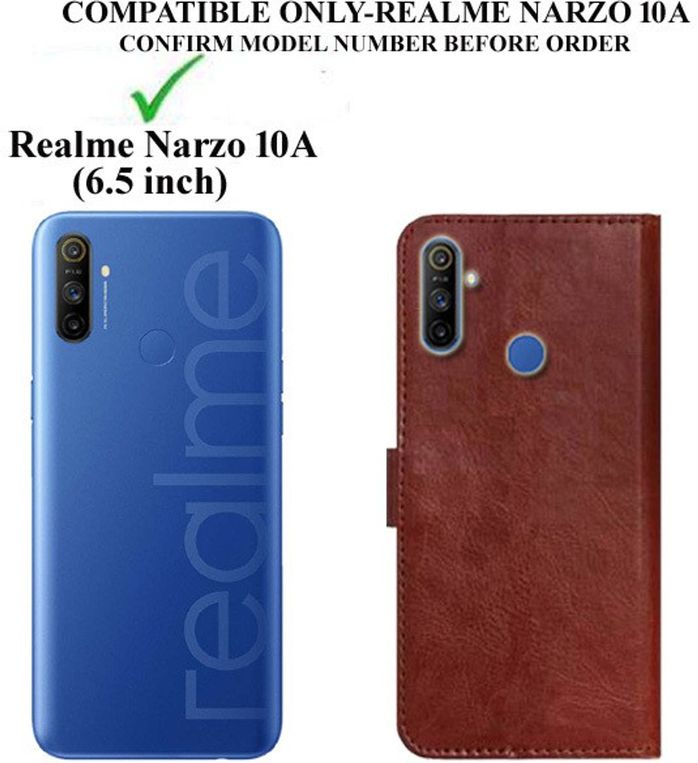 Image of ValueShop Realme Narzo 10A, Realme Narzo 20A Leather Flip Cover