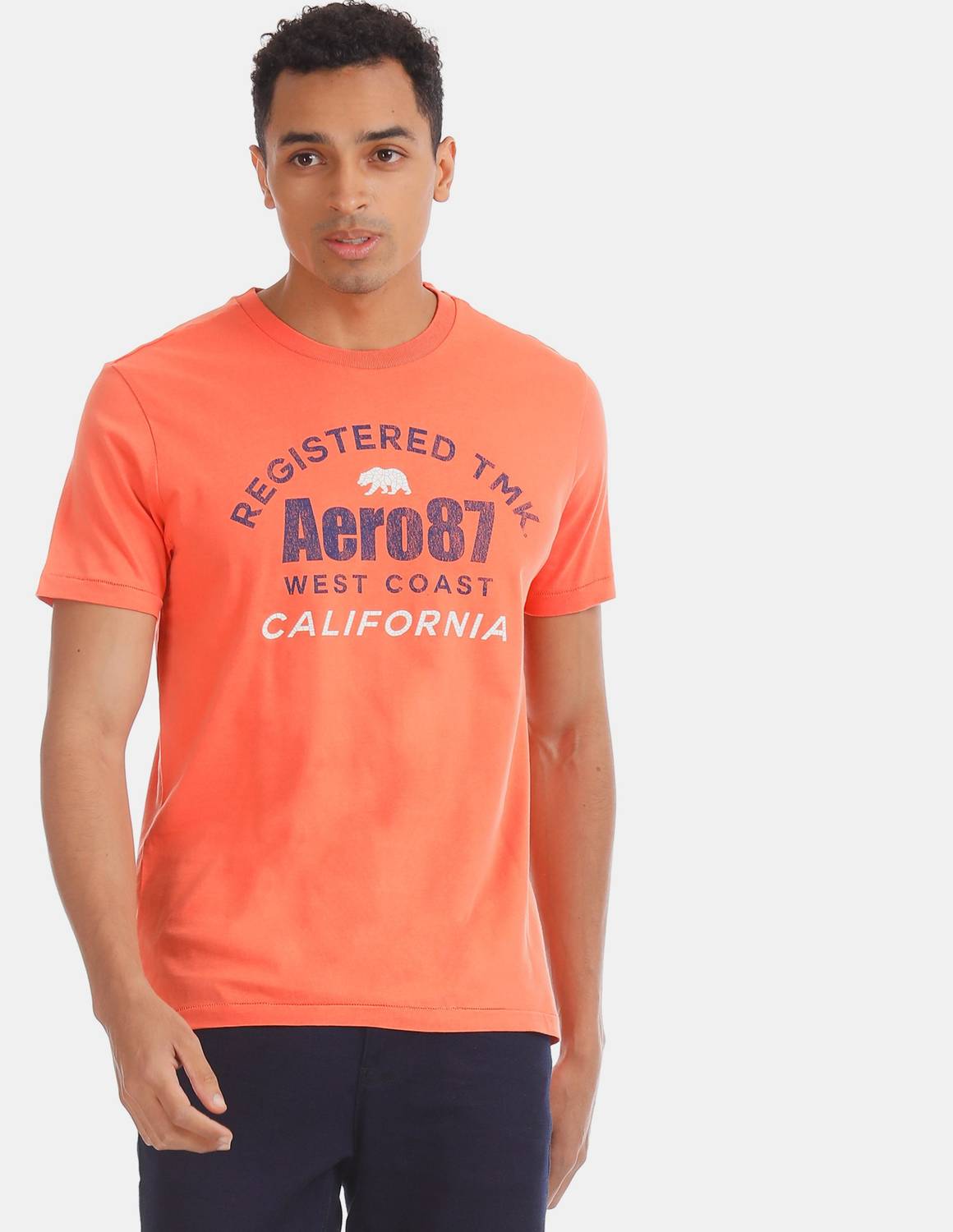 AEROPOSTALE Printed Men Round Neck Orange T-Shirt