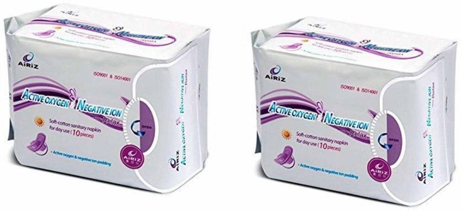 AIRIZ Active Oxygen Negative Ions 100% Organic Cotton Day Use pads (Pack of 2) Sanitary Pad