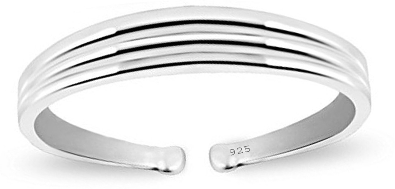Image of STYLEEJEWEL 92.5 Sterling Silver Double Line Plain Toe-rings (Bichhiya) for Women Sterling Silver Silver Plated Toe Ring
