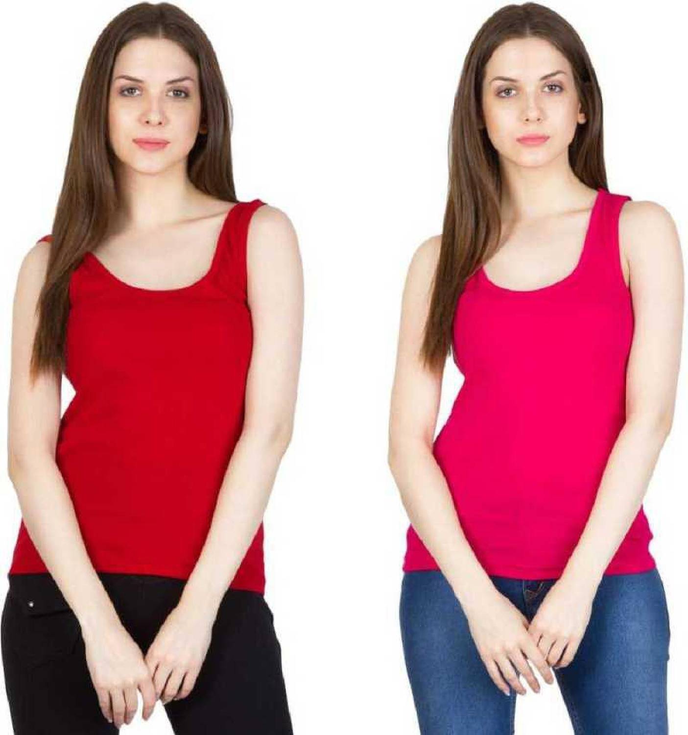 Blossom beauty Casual No Sleeve Solid Women Red, Pink Top