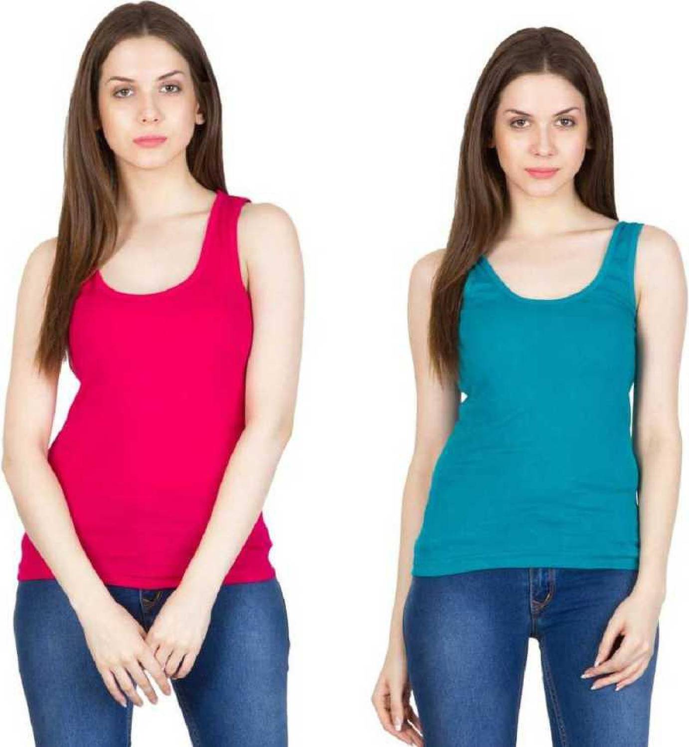Blossom beauty Casual No Sleeve Solid Women Blue, Pink Top