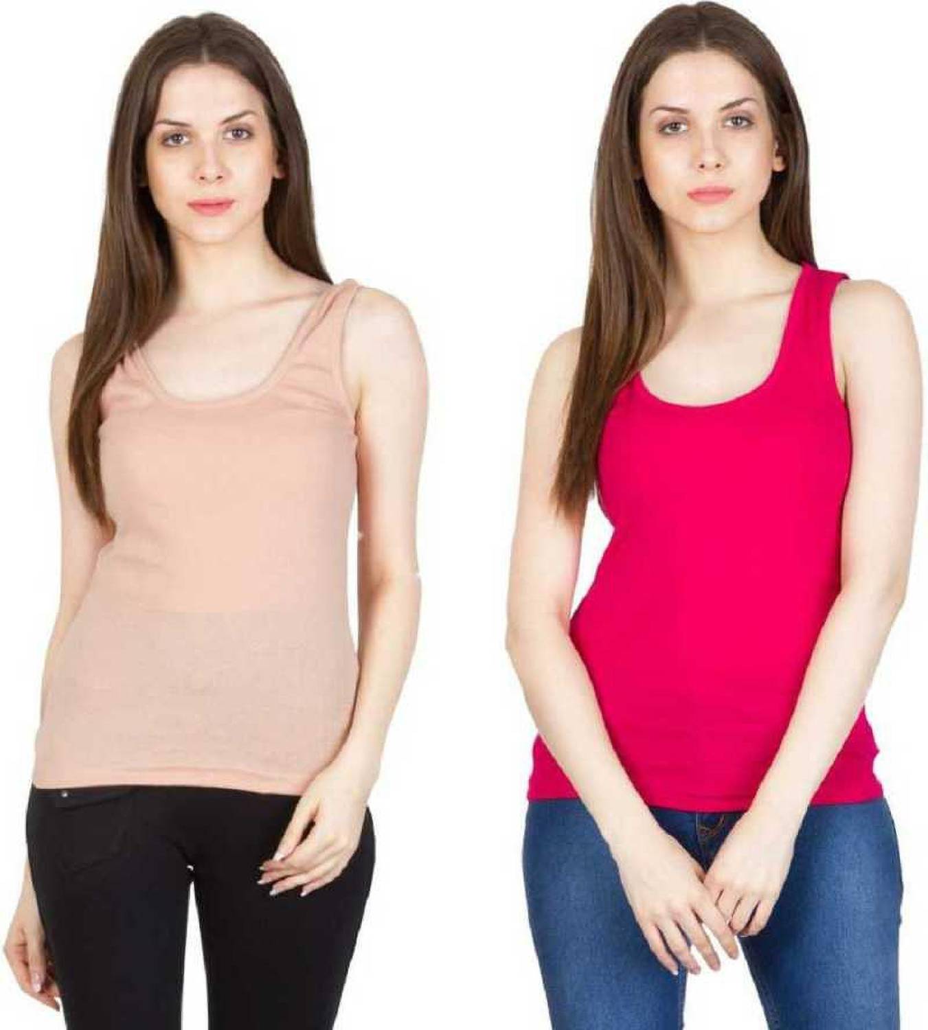 Blossom beauty Casual No Sleeve Solid Women Pink, Beige Top