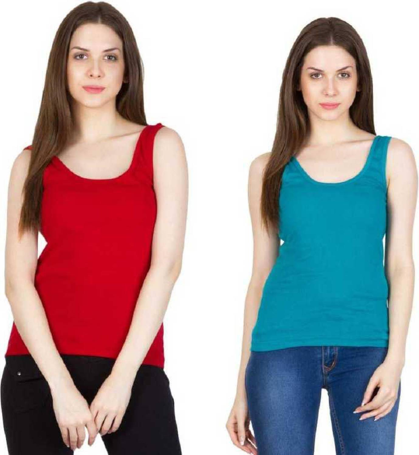 Blossom beauty Casual No Sleeve Solid Women Red, Blue Top